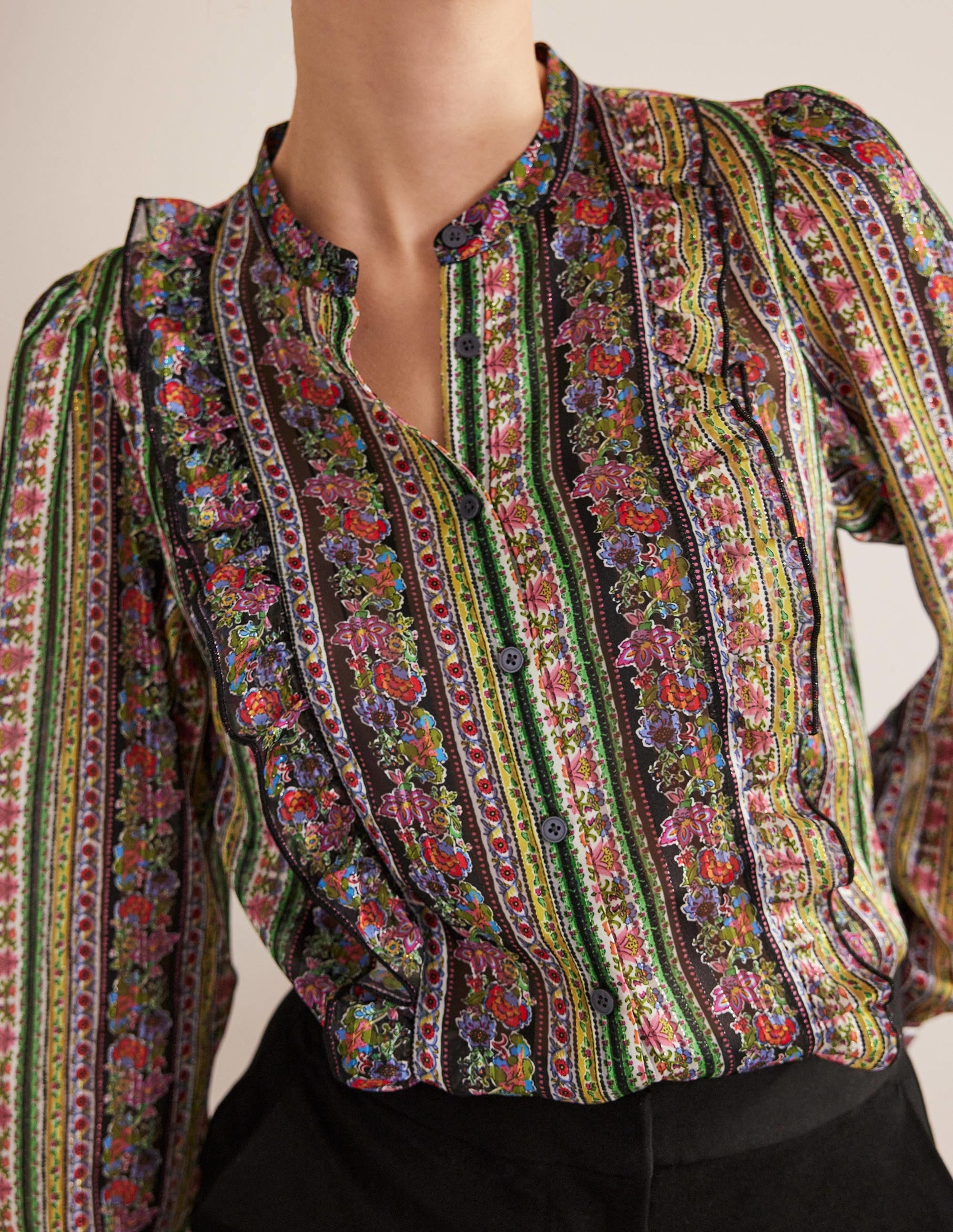 Ruffle Printed Shirt-Multi, Carnation Bloom - Image 2