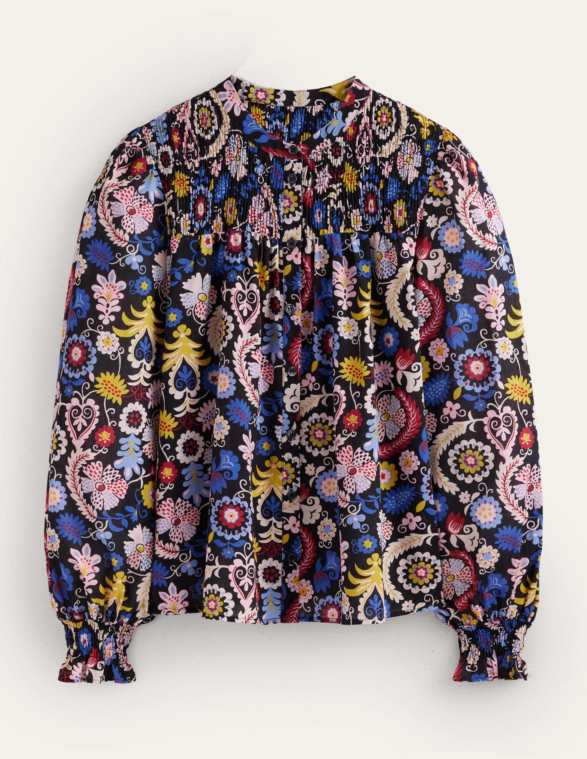 Smocked Yoke Cotton Blouse-Multi, Tropic Charm - Image 6