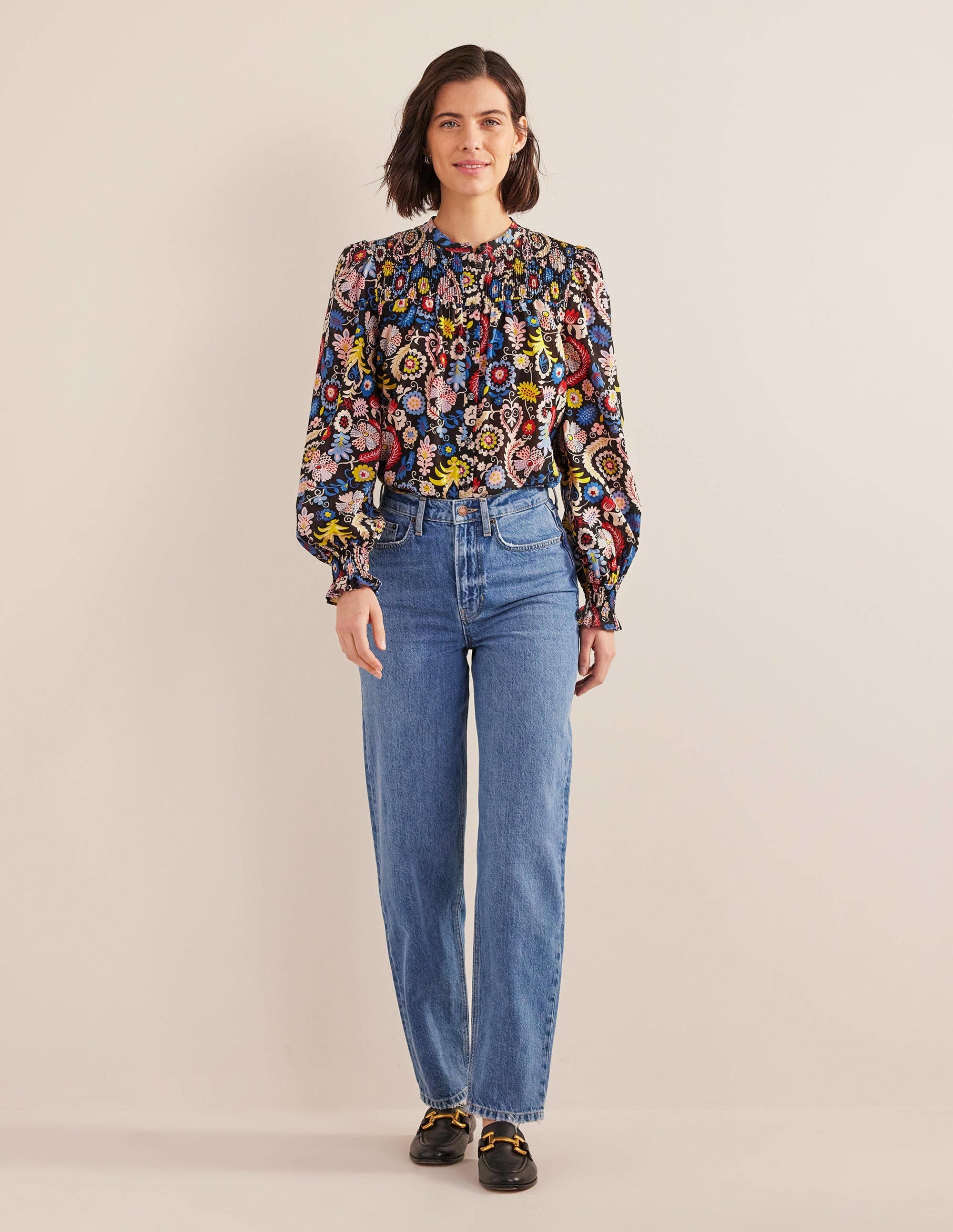 Smocked Yoke Cotton Blouse-Multi, Tropic Charm - Image 5