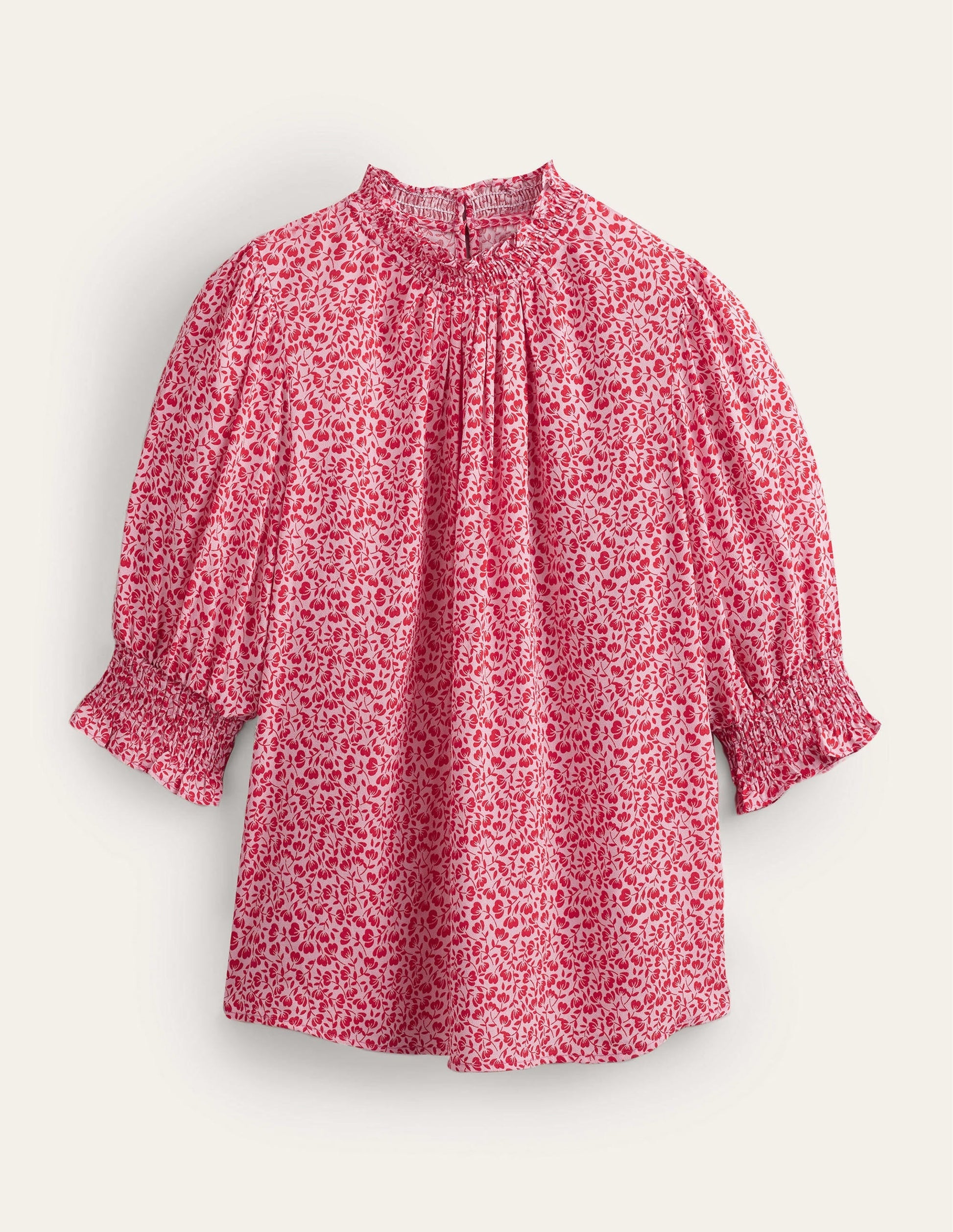 Smocked Detail Printed Top-Cameo Pink, Poppy Petal-5