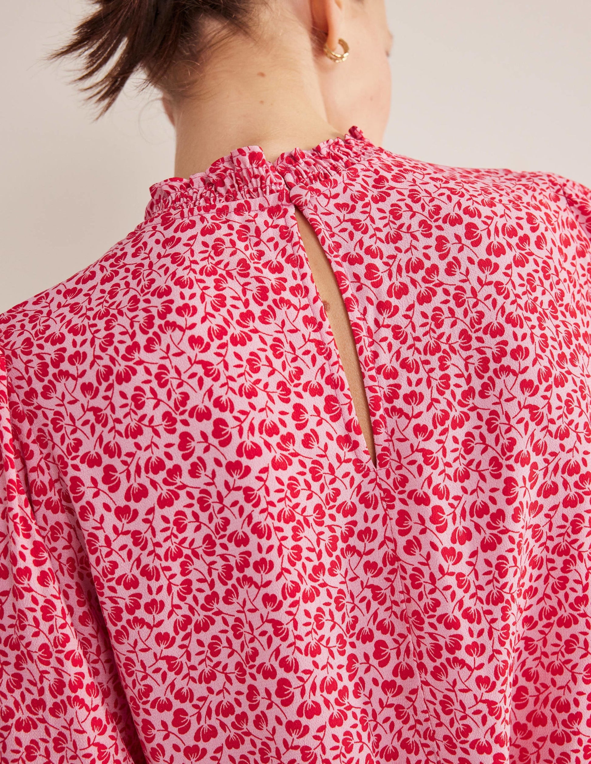 Smocked Detail Printed Top-Cameo Pink, Poppy Petal-2