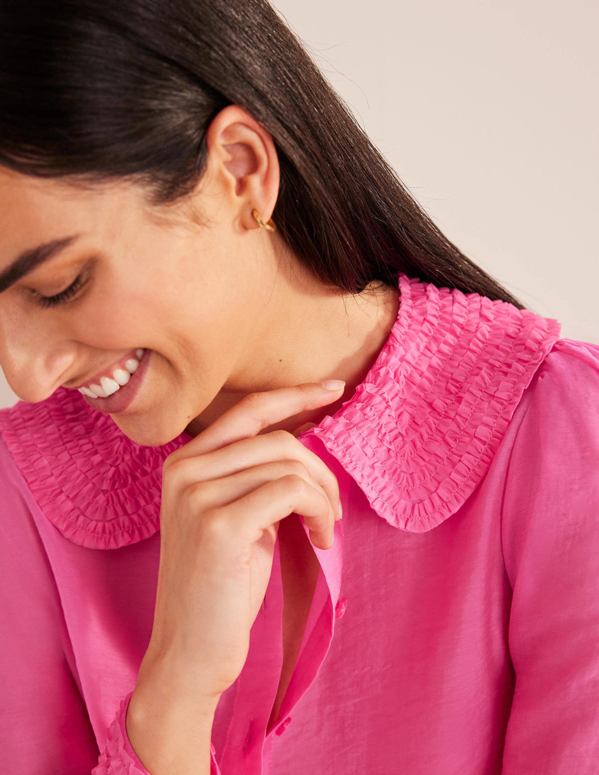 Ruffle Detail Organza Shirt-Shocking Pink - Image 2