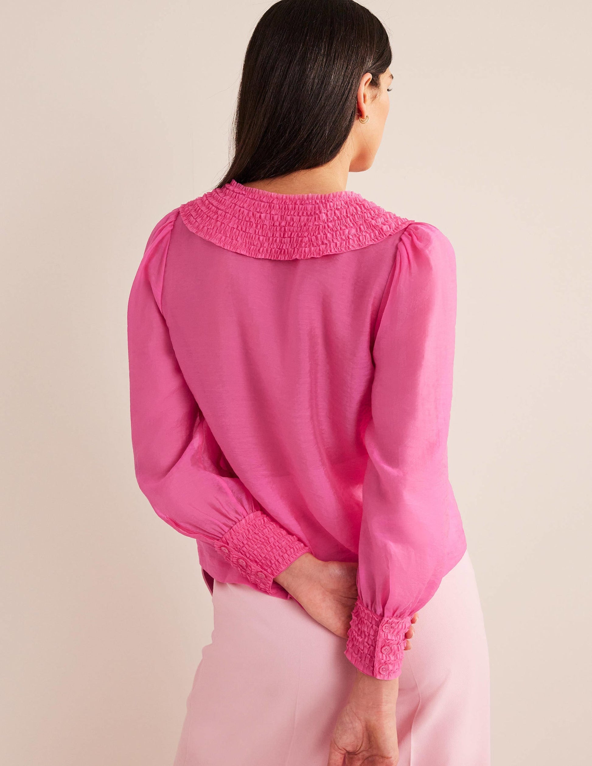 Ruffle Detail Organza Shirt-Shocking Pink-3