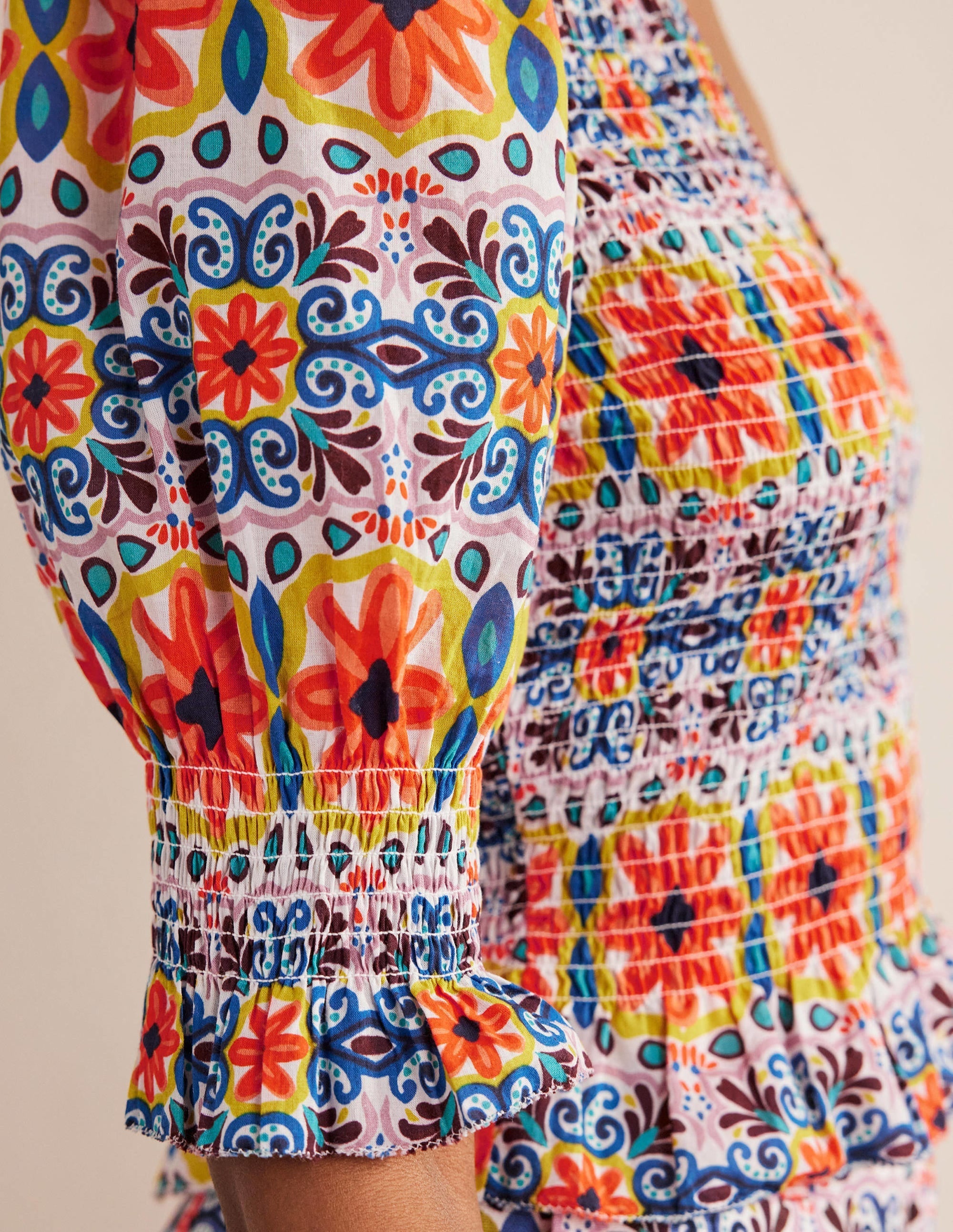 Smocked Bodice Crop Top-Multi, Tapestry Stripe - Image 2