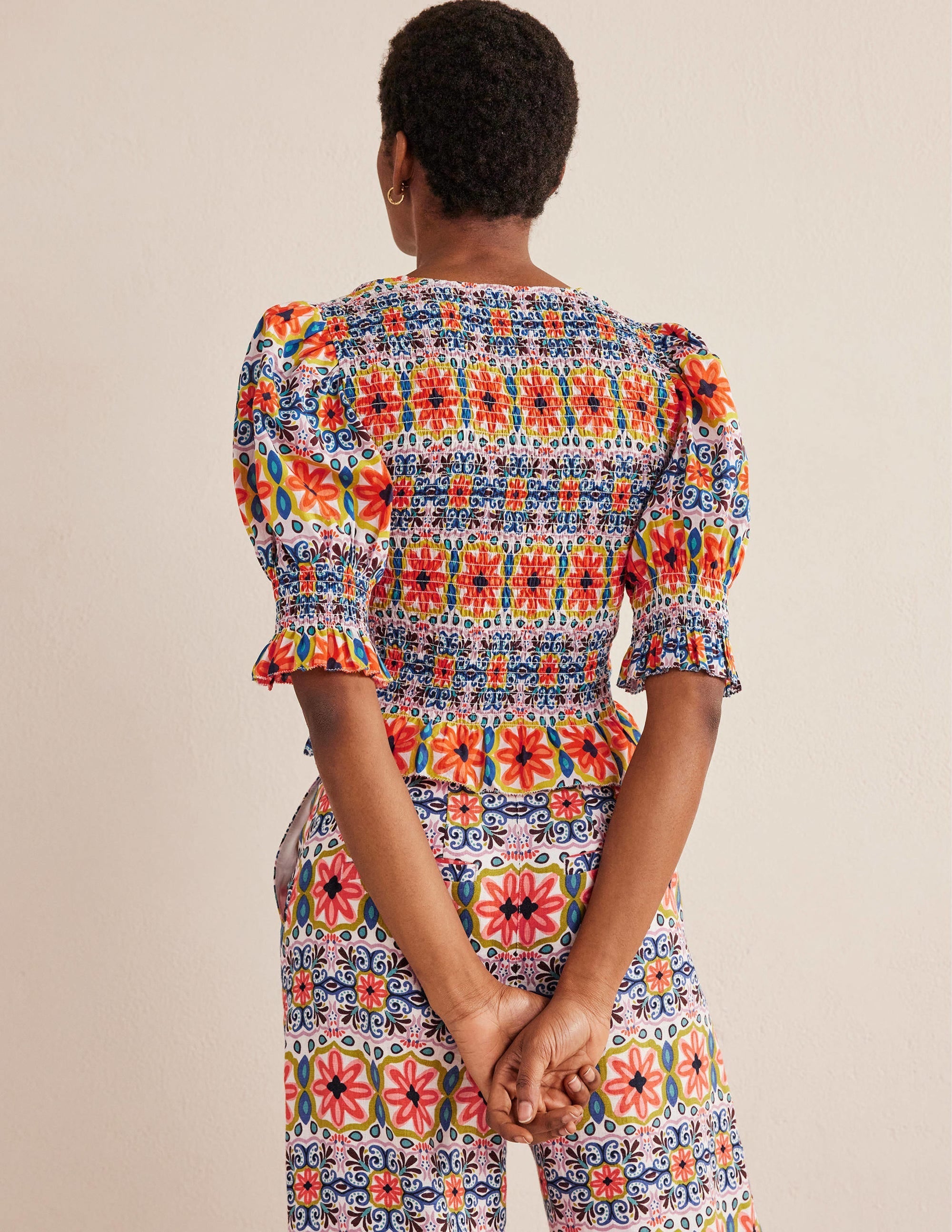 Smocked Bodice Crop Top-Multi, Tapestry Stripe - Image 3