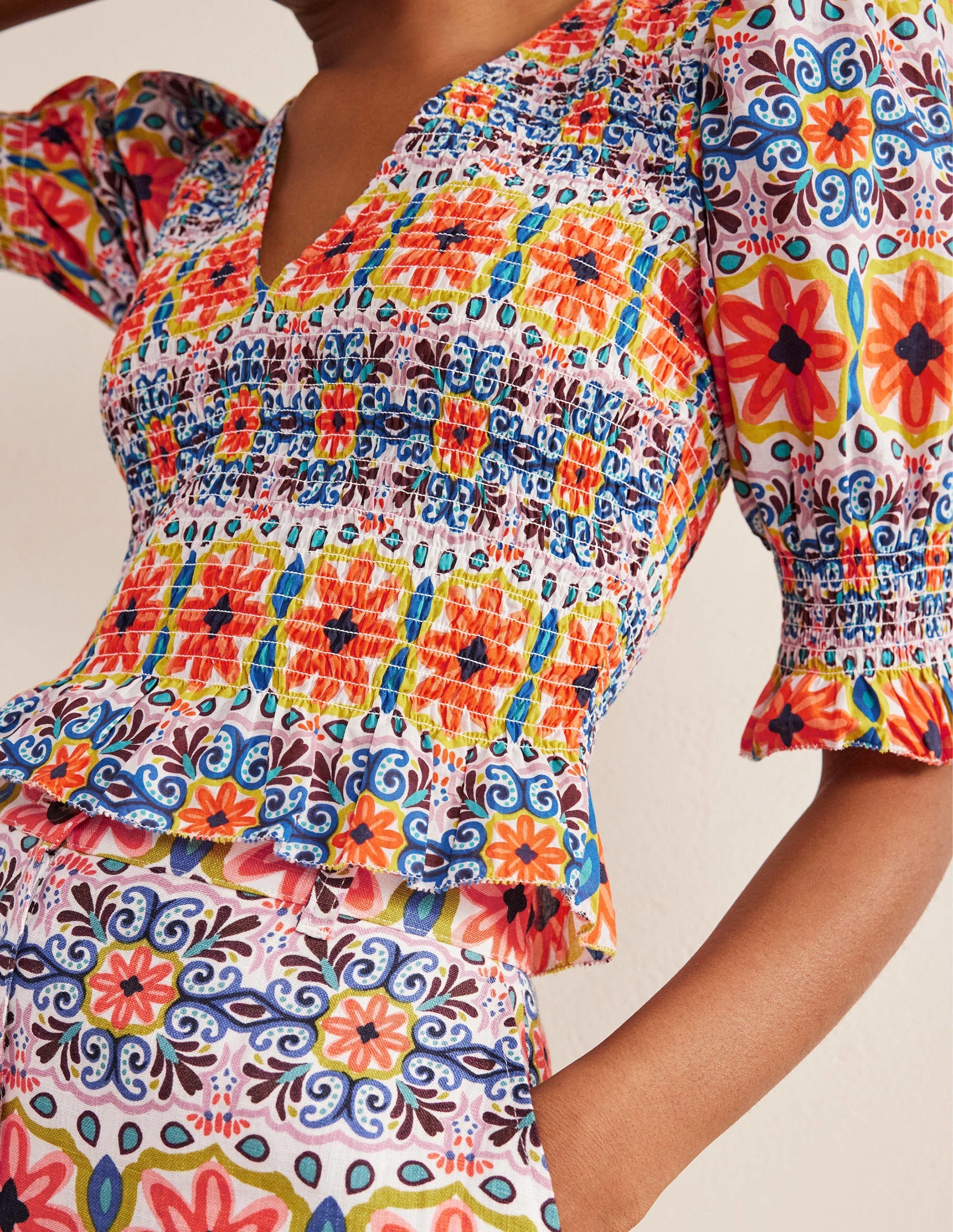 Smocked Bodice Crop Top-Multi, Tapestry Stripe - Image 4