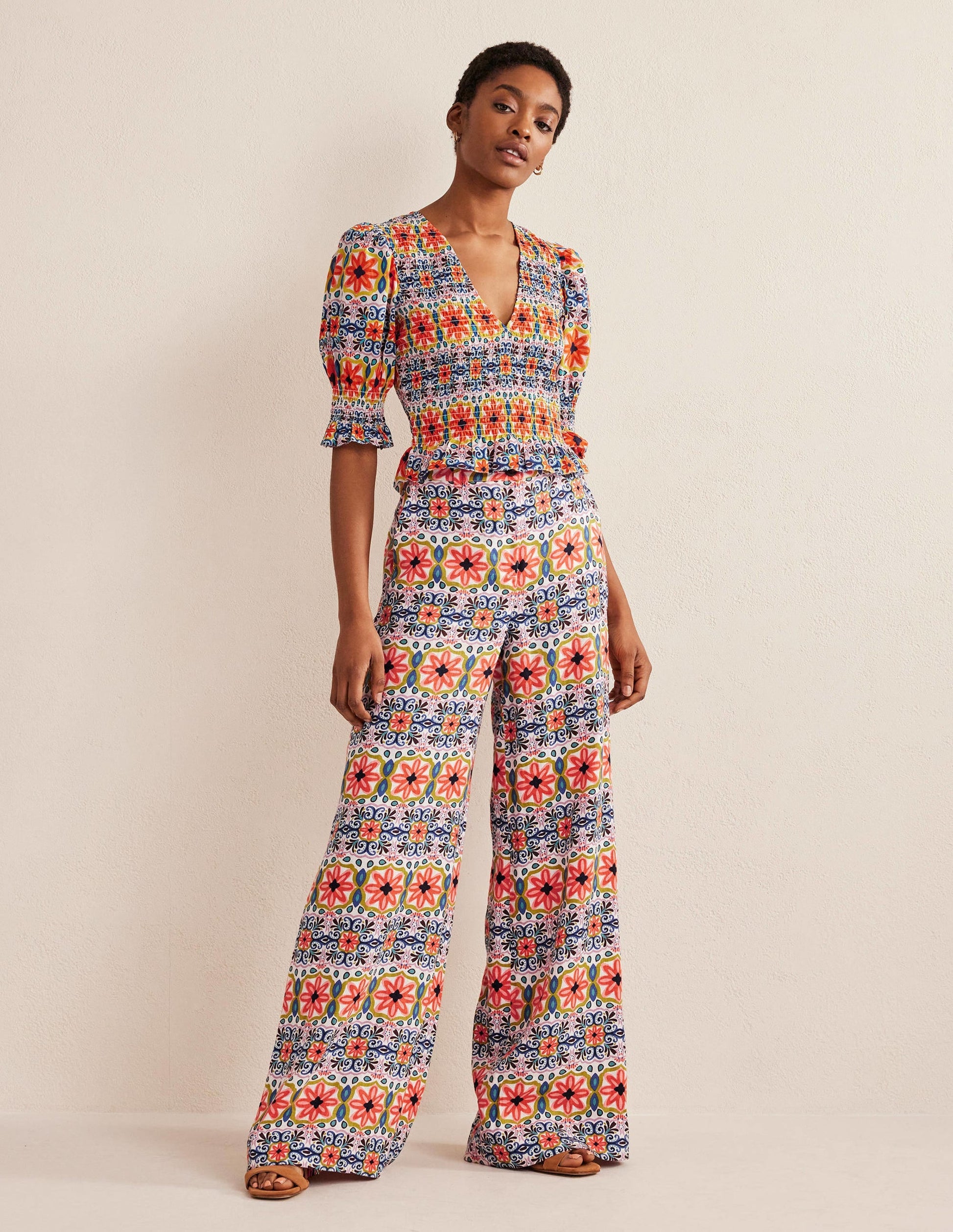 Smocked Bodice Crop Top-Multi, Tapestry Stripe-5