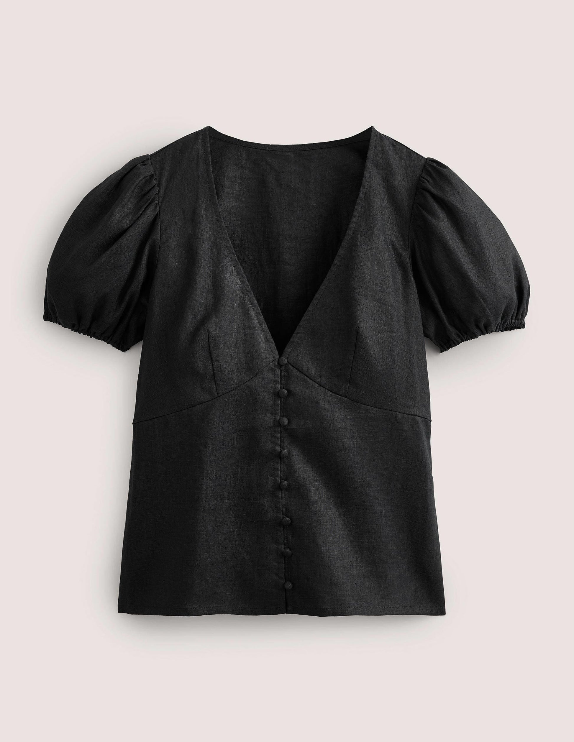 Fitted Linen V-neck Top-Black-6