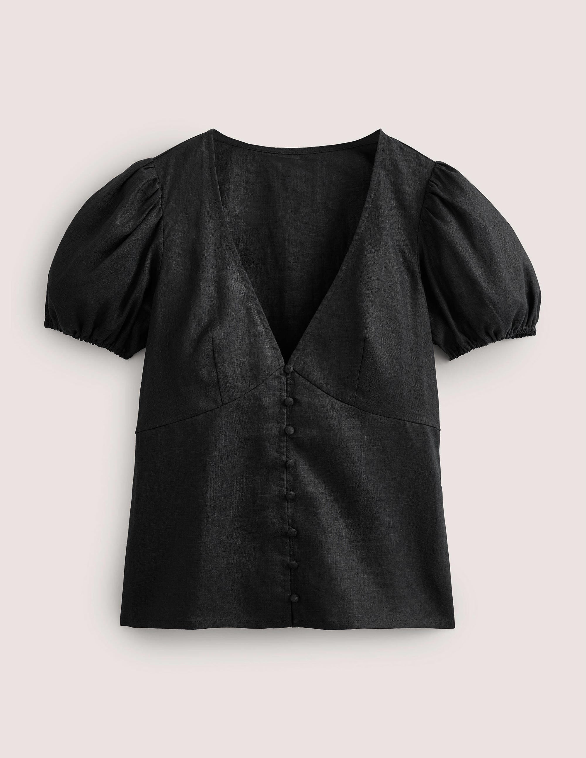 Fitted Linen V-neck Top-Black - Image 6