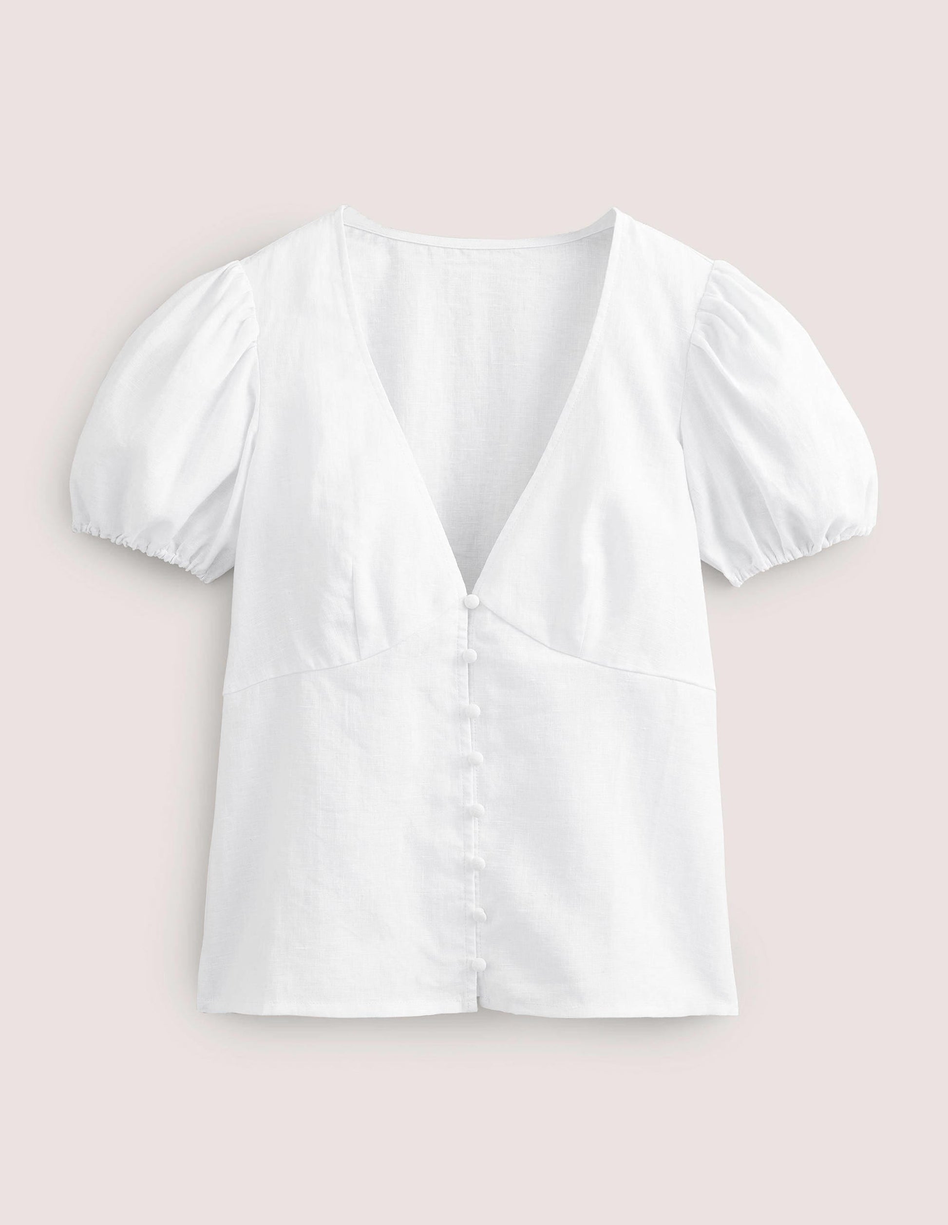 Fitted Linen V-neck Top-White-5