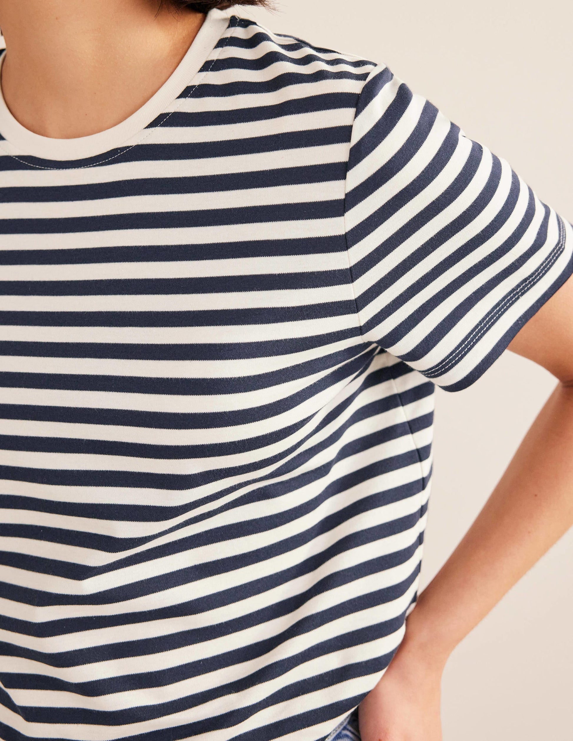 Perfect Cotton T-Shirt-Ivory / Navy Stripe-2