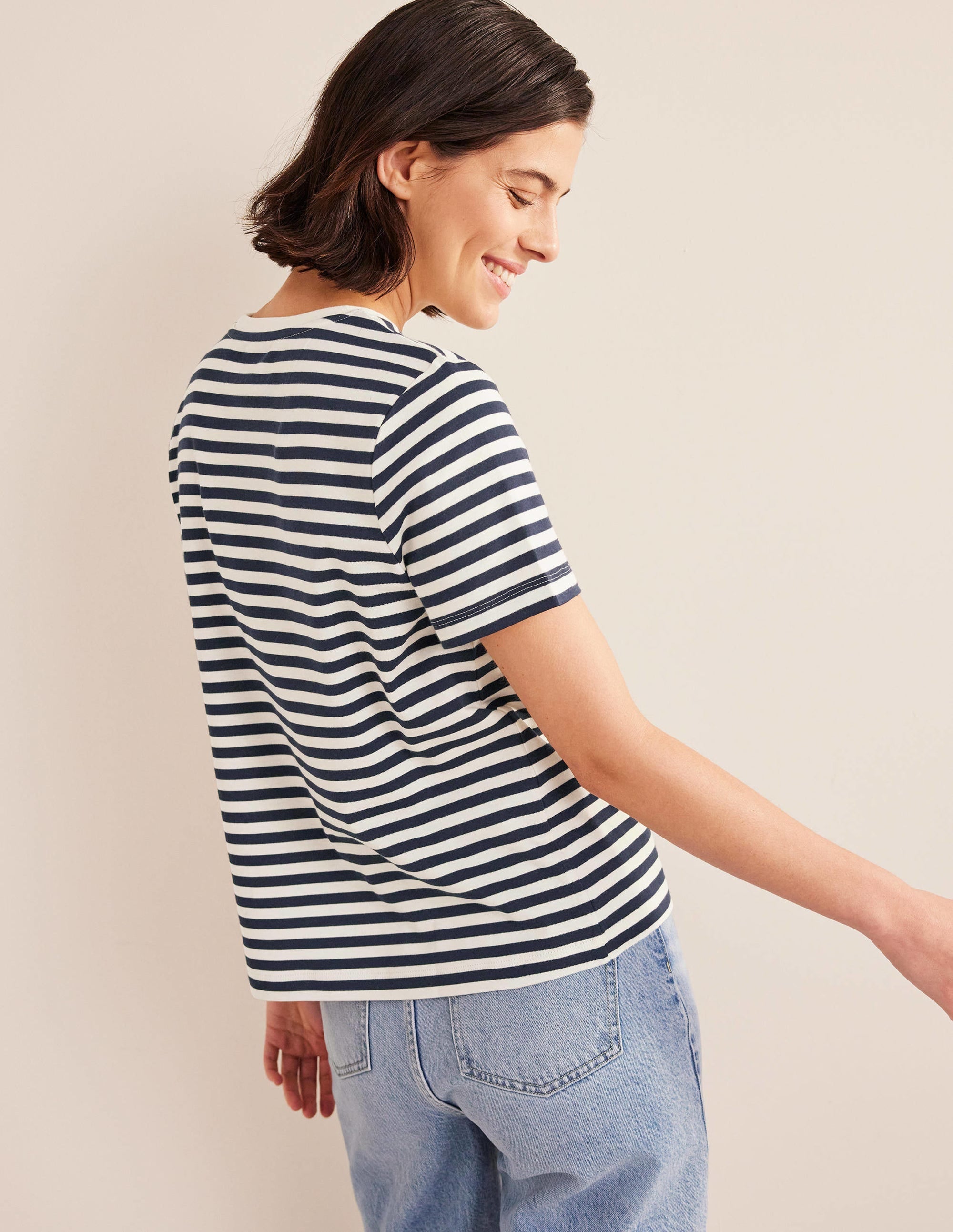 Perfect Cotton T-Shirt-Ivory / Navy Stripe - Image 3