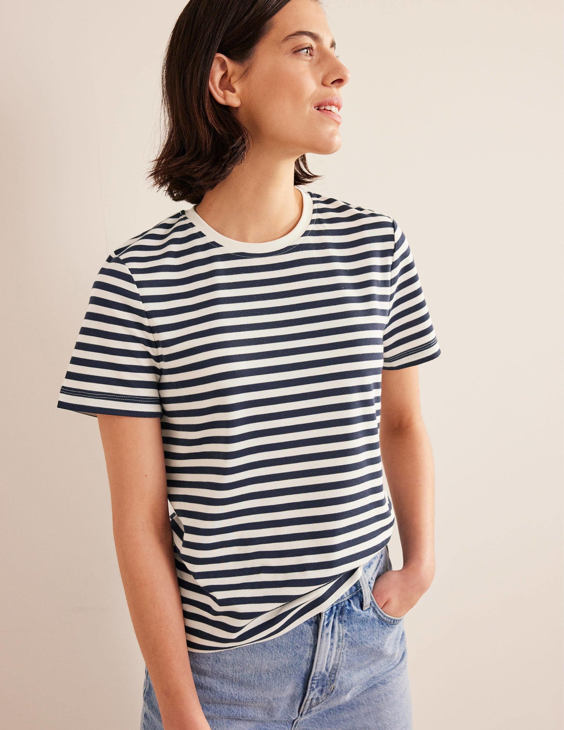 Perfect Cotton T-Shirt-Ivory / Navy Stripe-4