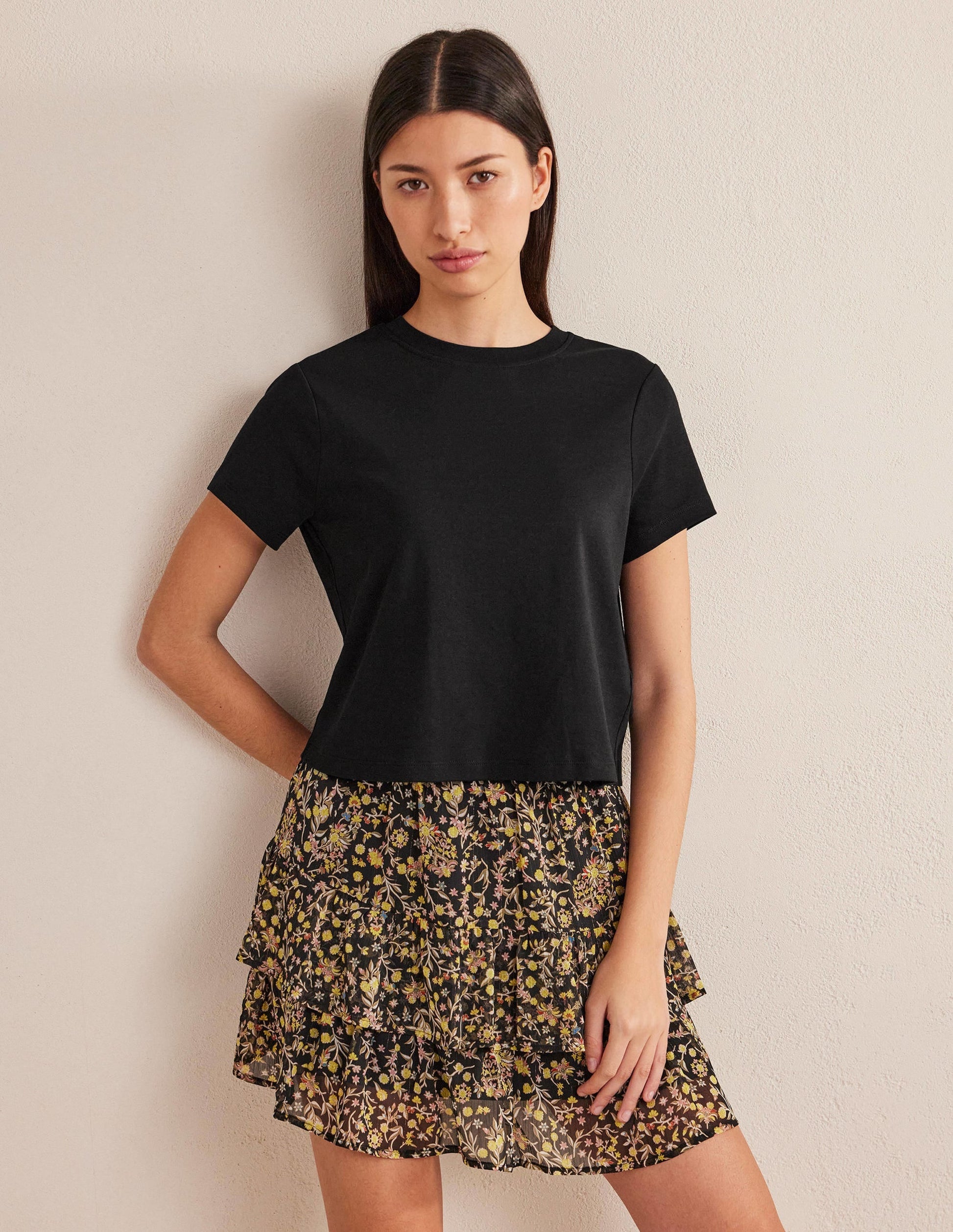 Perfect Cotton Cropped T-Shirt-Black-1