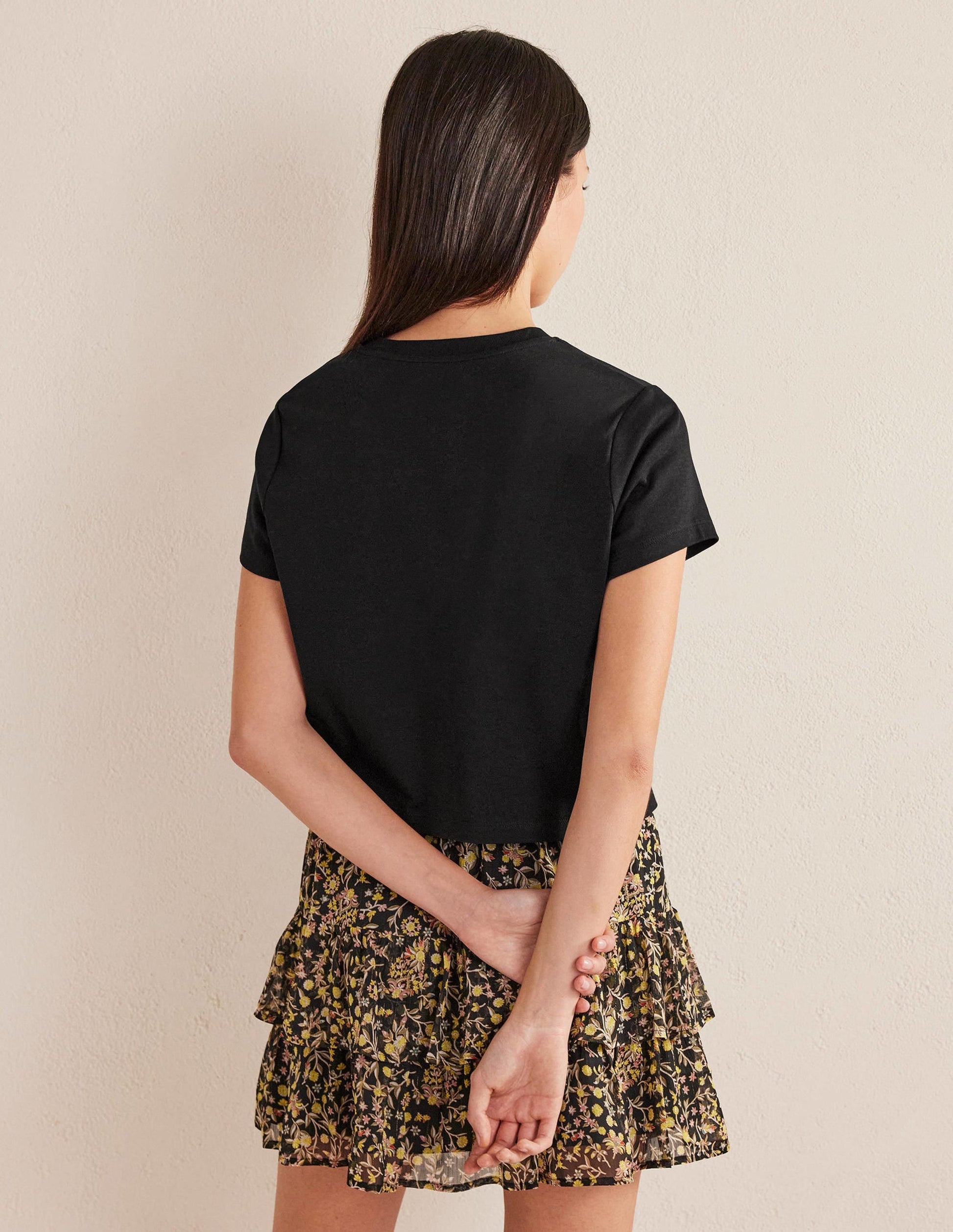 Perfect Cotton Cropped T-Shirt-Black-3