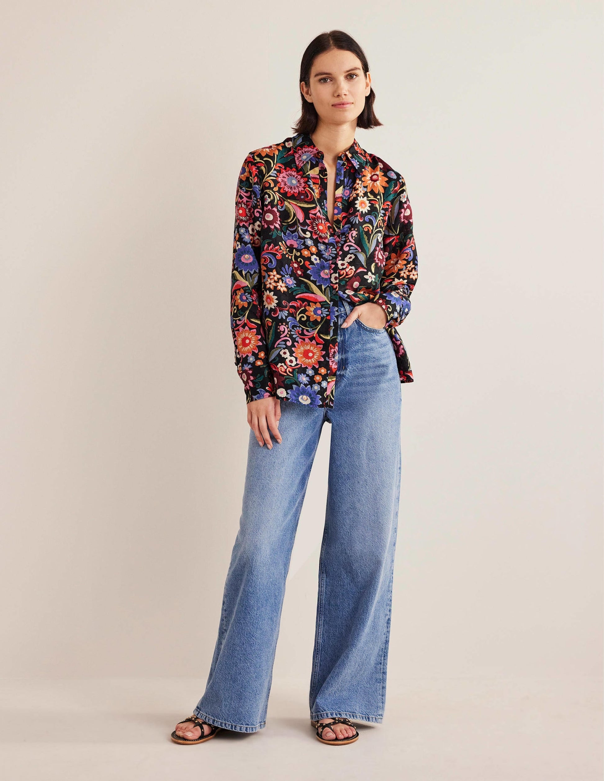 New Linen Shirt-Black, Gardenia Pop-5