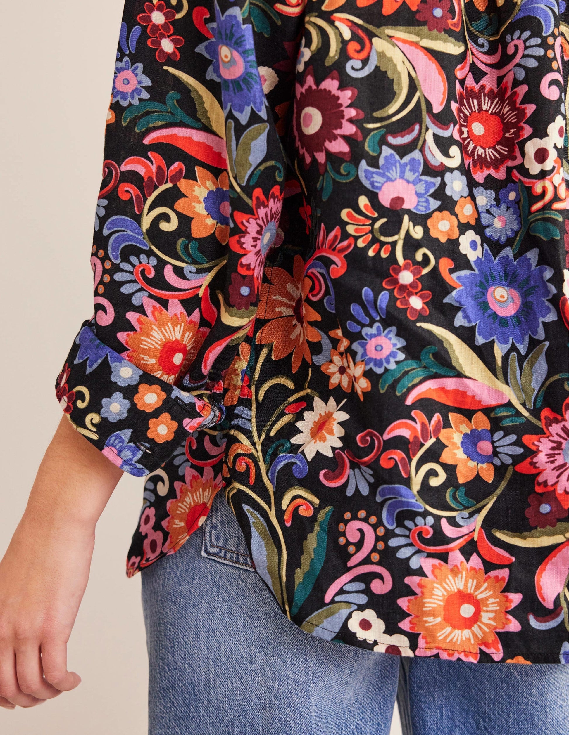 New Linen Shirt-Black, Gardenia Pop-6