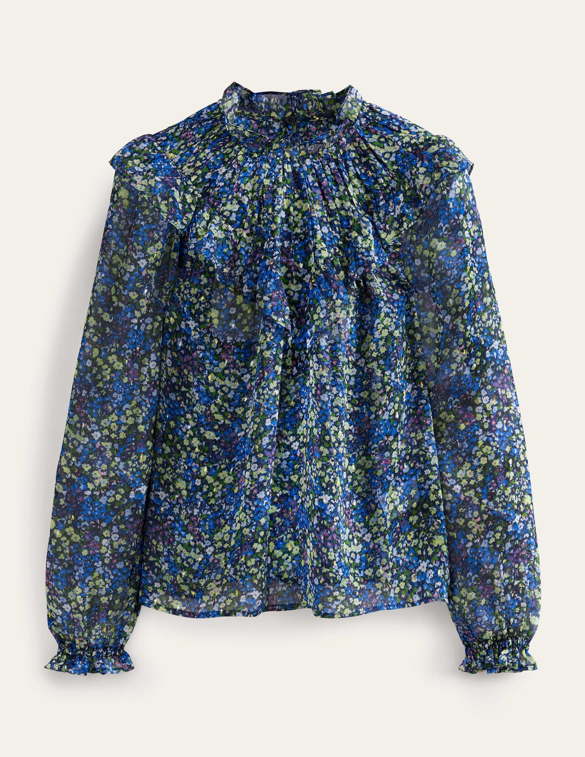 V Yoke Flounce Top-Nebulas Blue, Gardenia Petal - Image 2