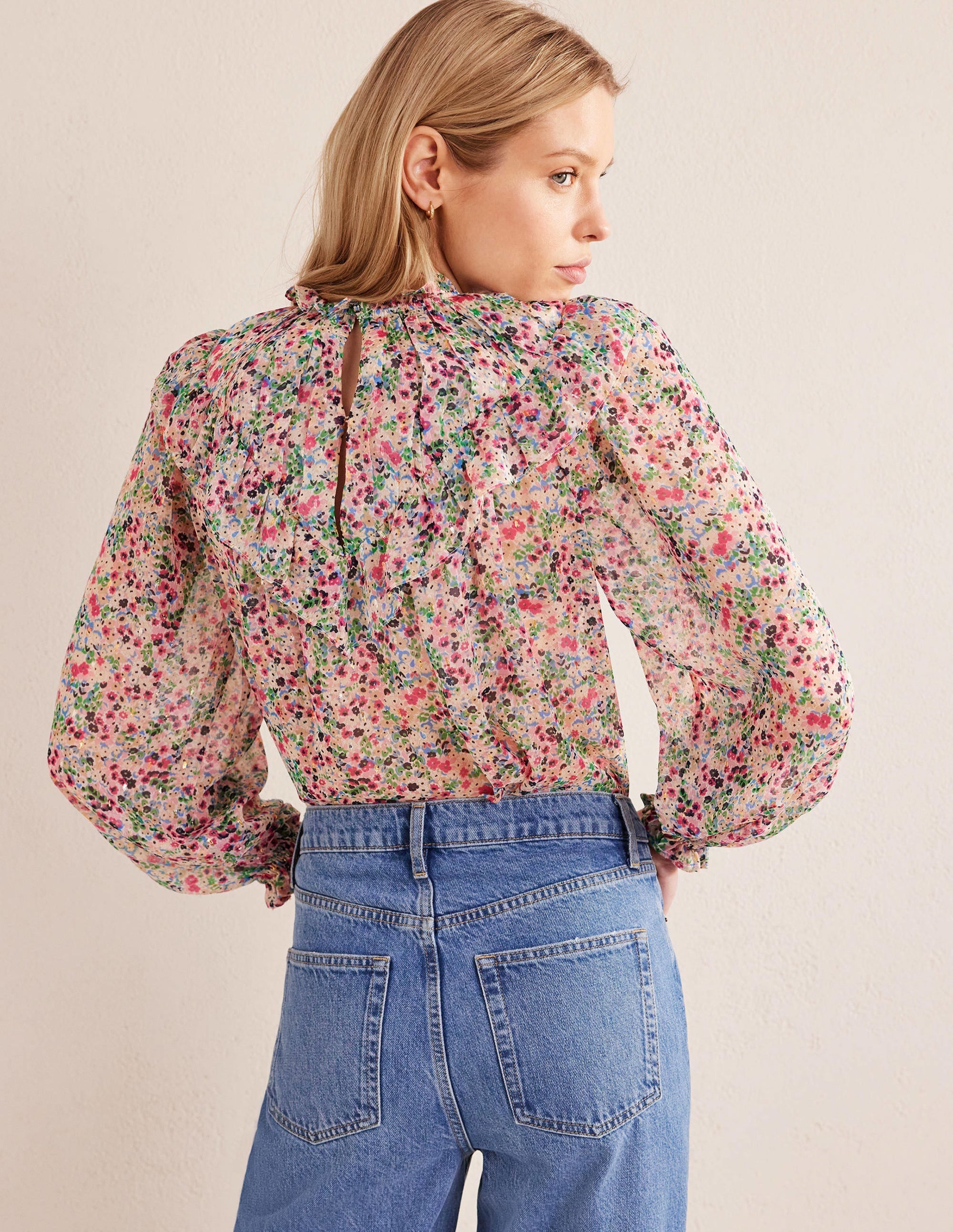 V Yoke Flounce Top-Ivory, Gardenia Petal - Image 3