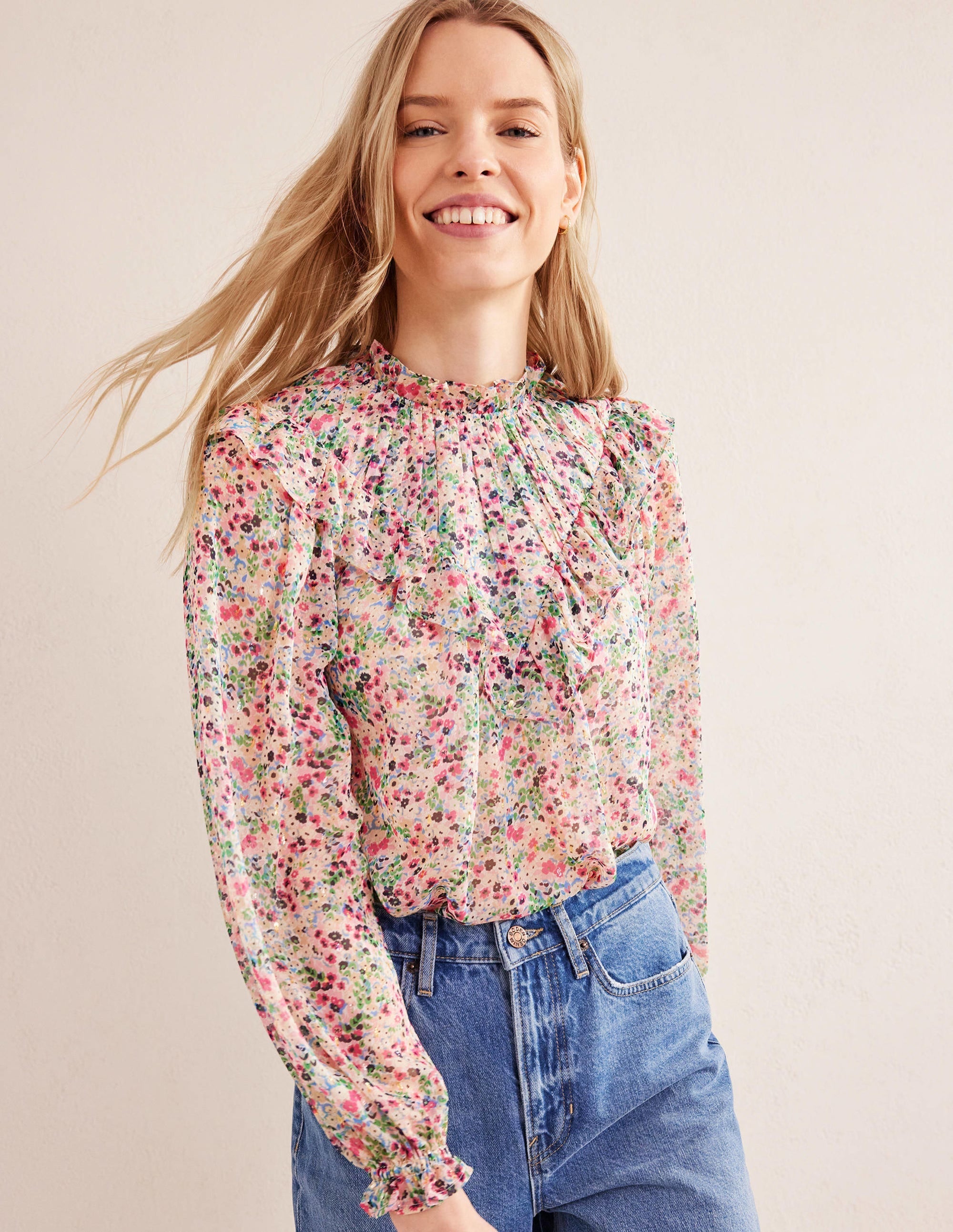 V Yoke Flounce Top-Ivory, Gardenia Petal - Image 4