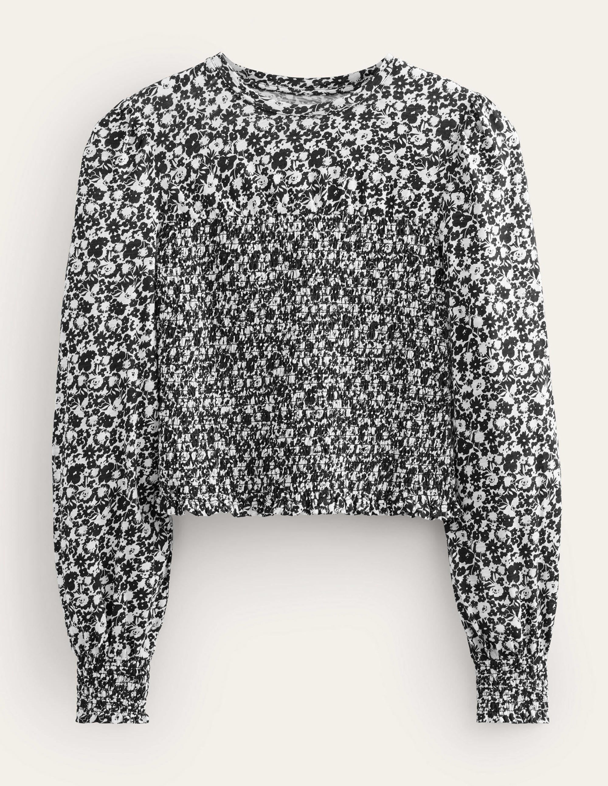 Smocked Bodice Cotton Top-Black Bloom - Image 5