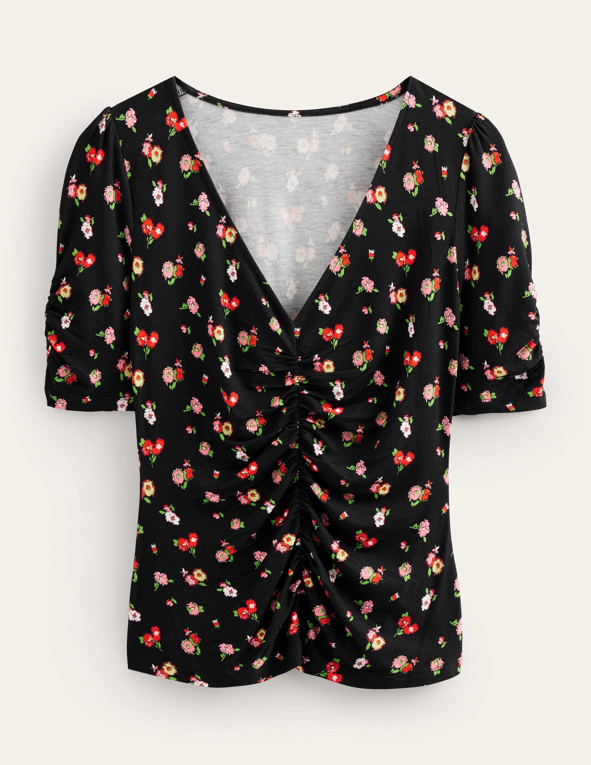 Ruched Front Printed Top-Black, Dainty Sprig-5