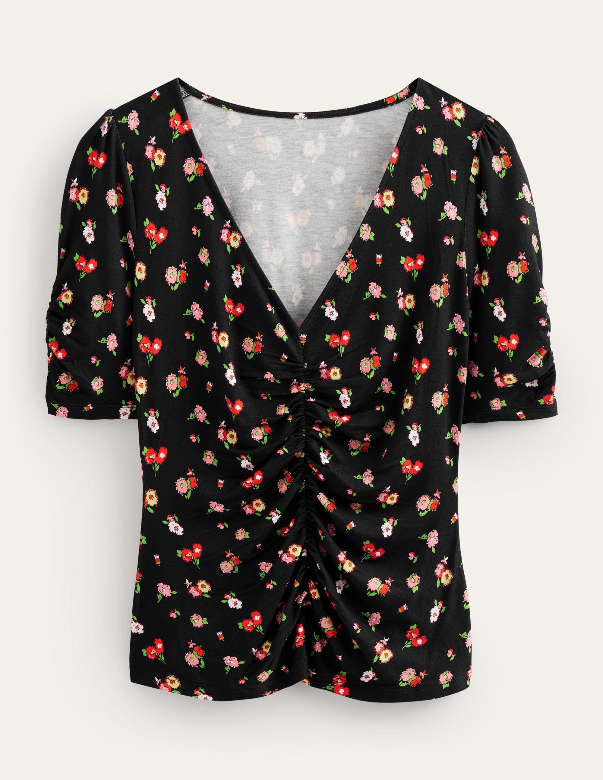 Ruched Front Printed Top-Black, Dainty Sprig - Image 5