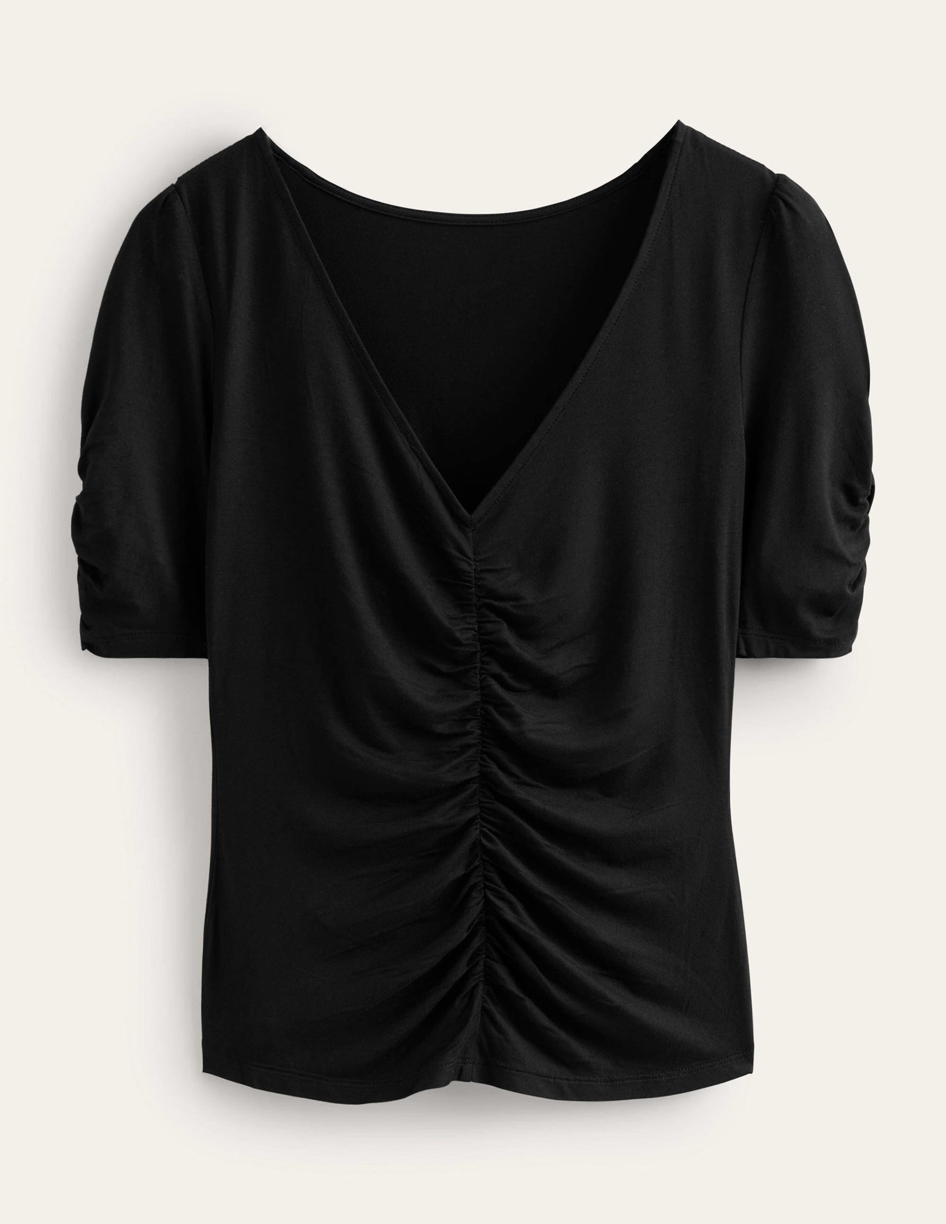 Ruched Front Printed Top-Black-5