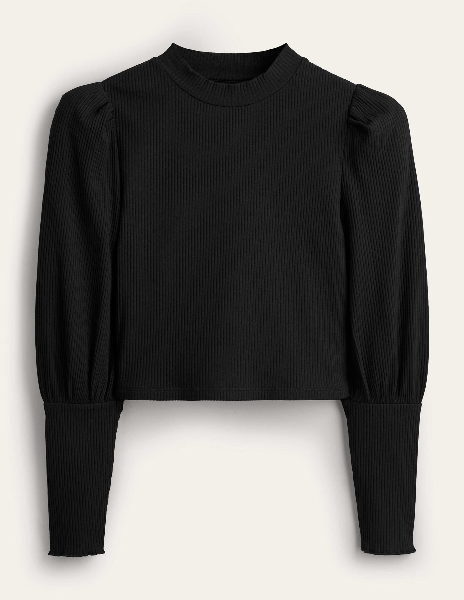 Sleeve Detail Ribbed Top-Black-6