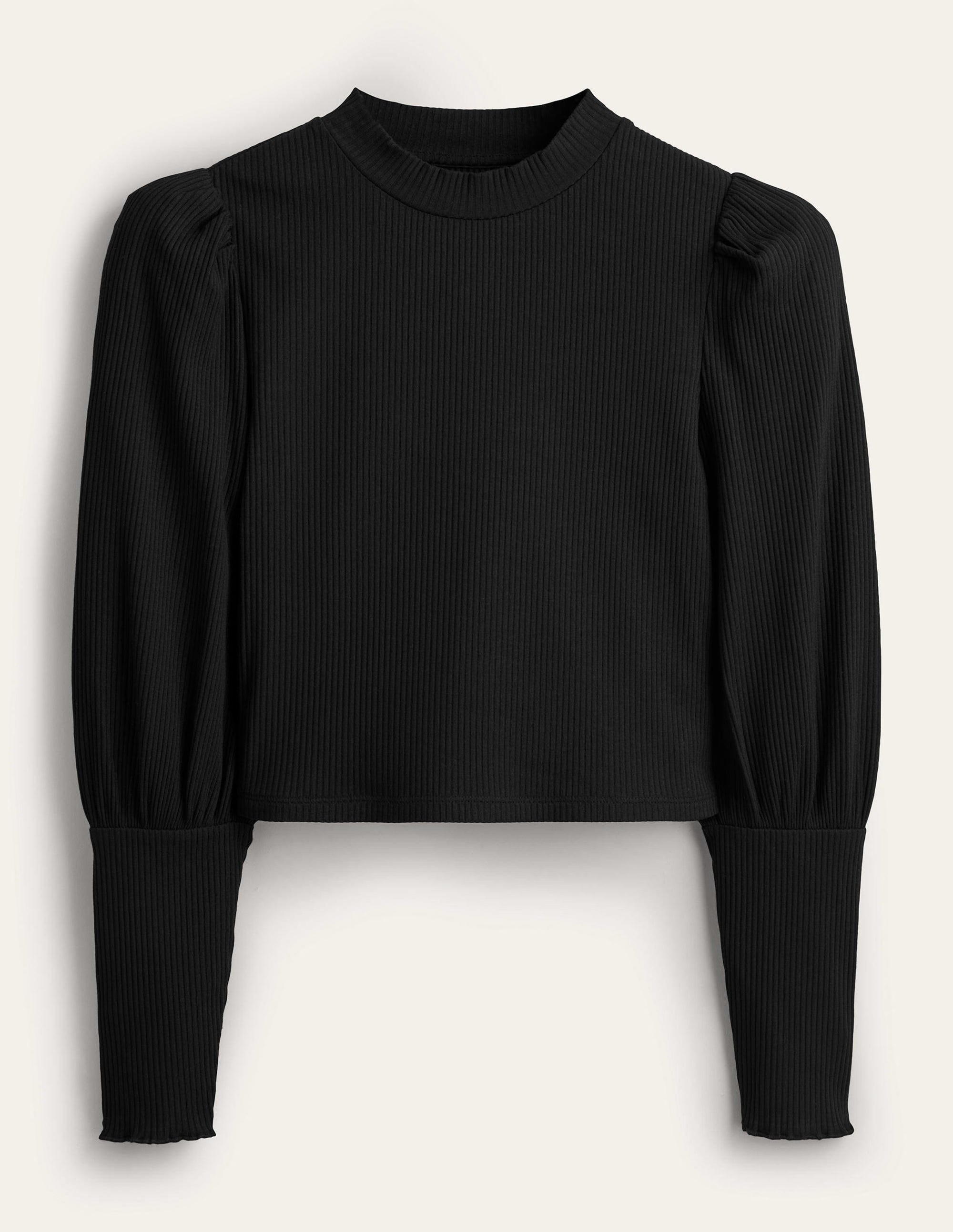 Sleeve Detail Ribbed Top-Black - Image 6