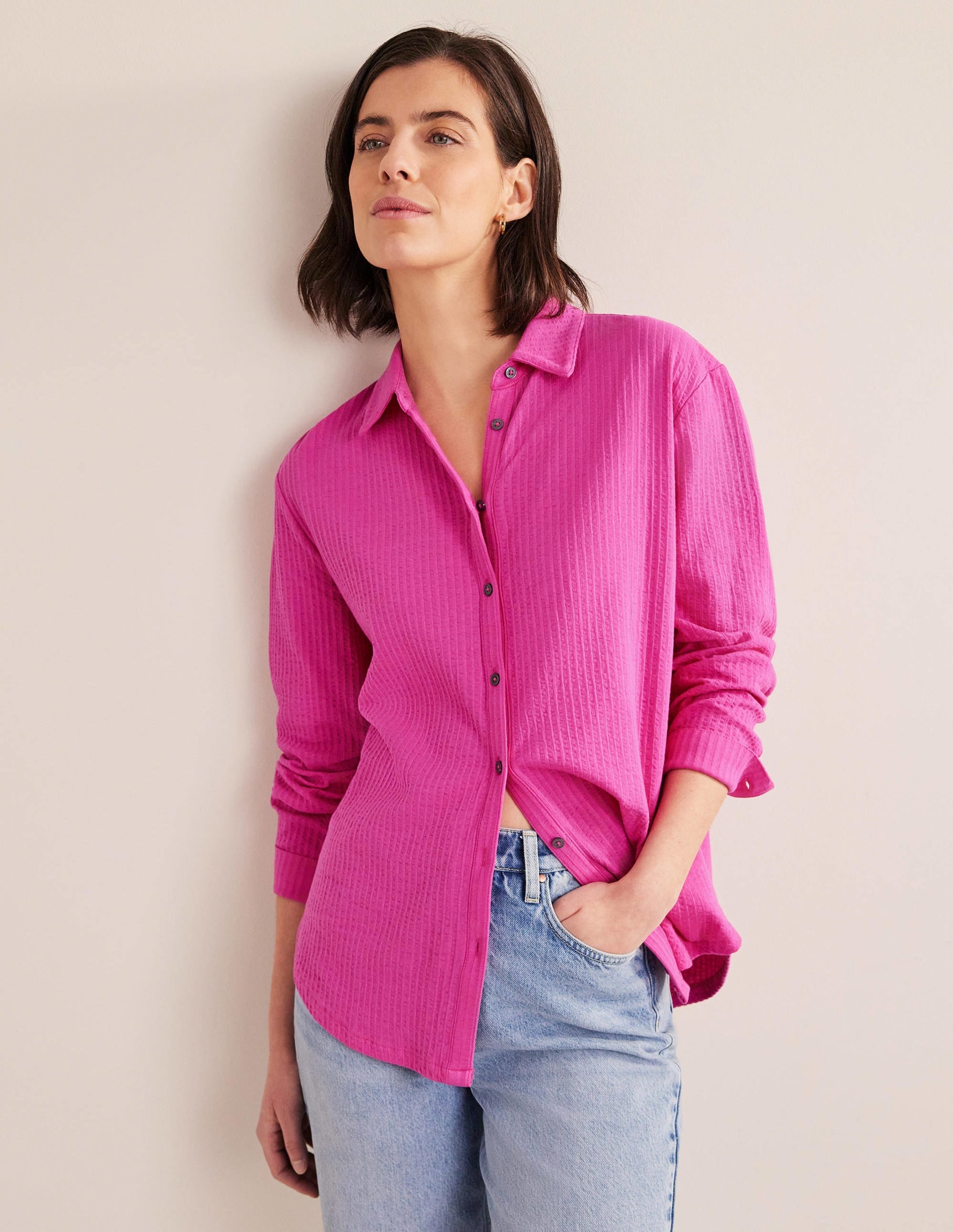Textured Jersey Shirt-Rose Violet - Image 1