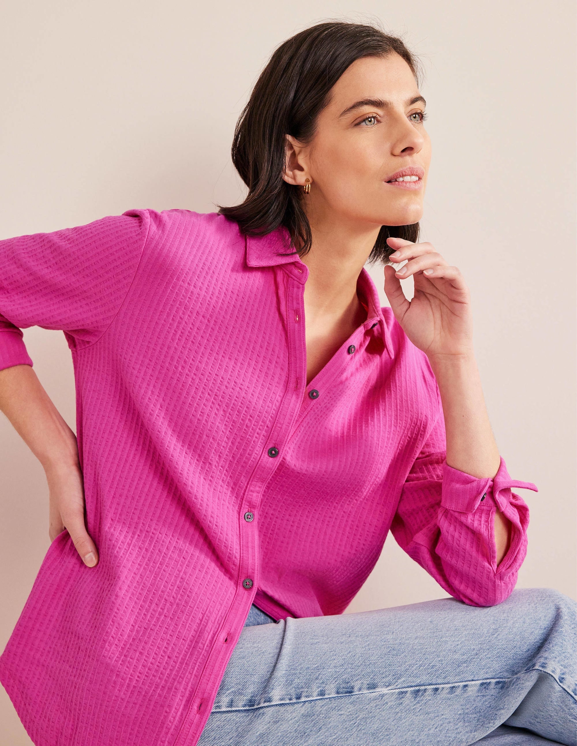 Textured Jersey Shirt-Rose Violet - Image 4