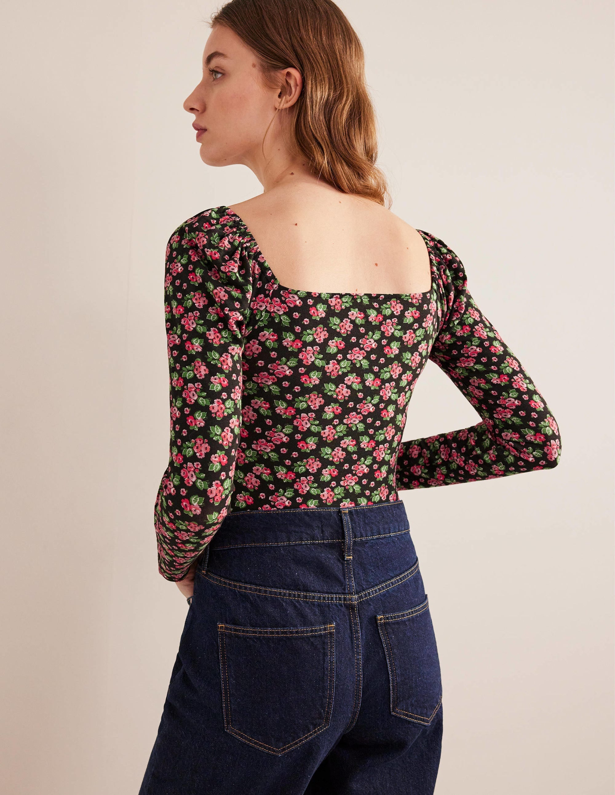 Sweetheart Jersey Top-Black, Diamond Rose - Image 3