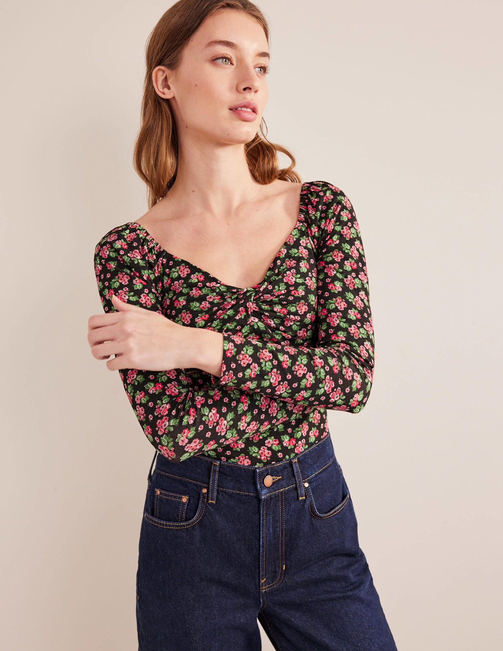 Sweetheart Jersey Top-Black, Diamond Rose-4