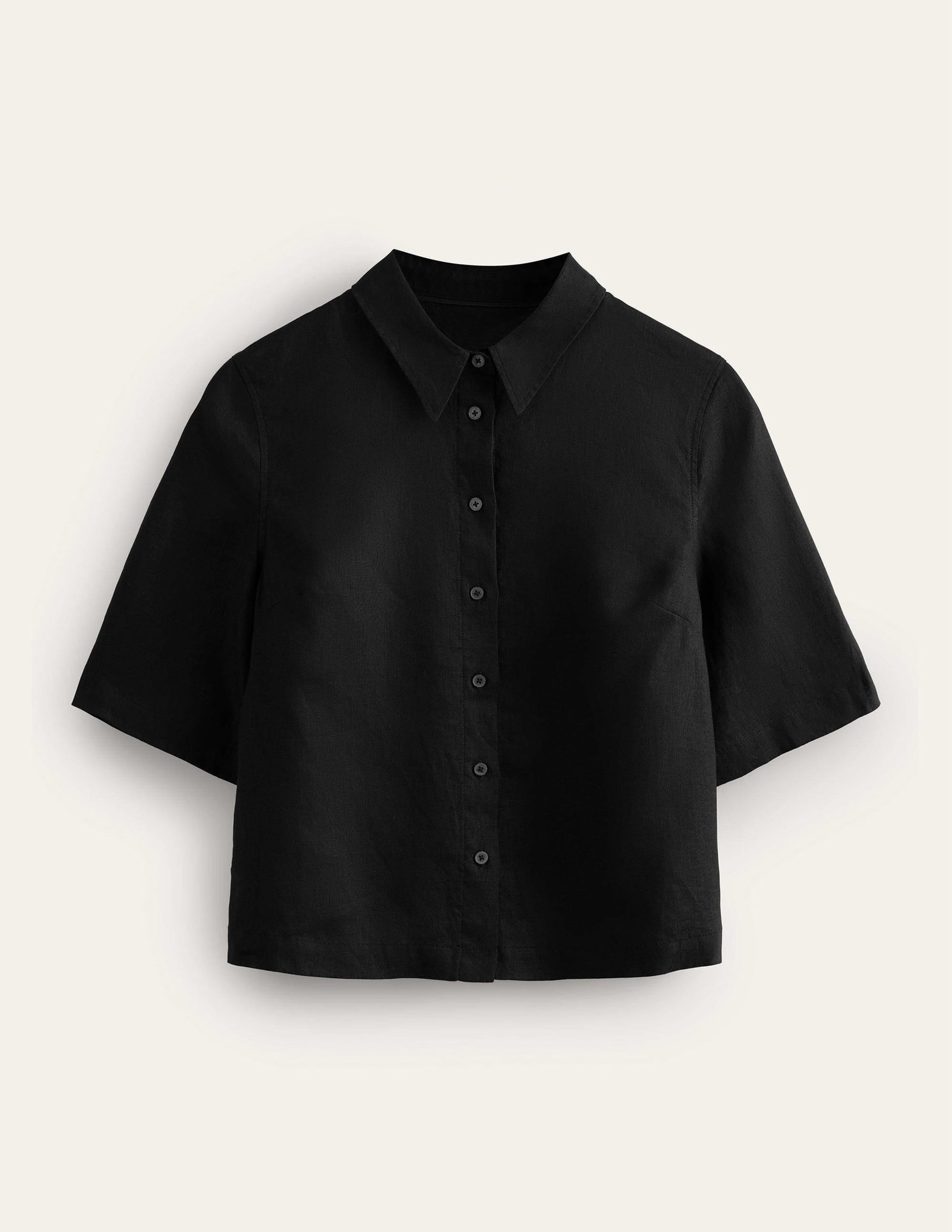 Short Sleeve Linen Shirt-Black-8