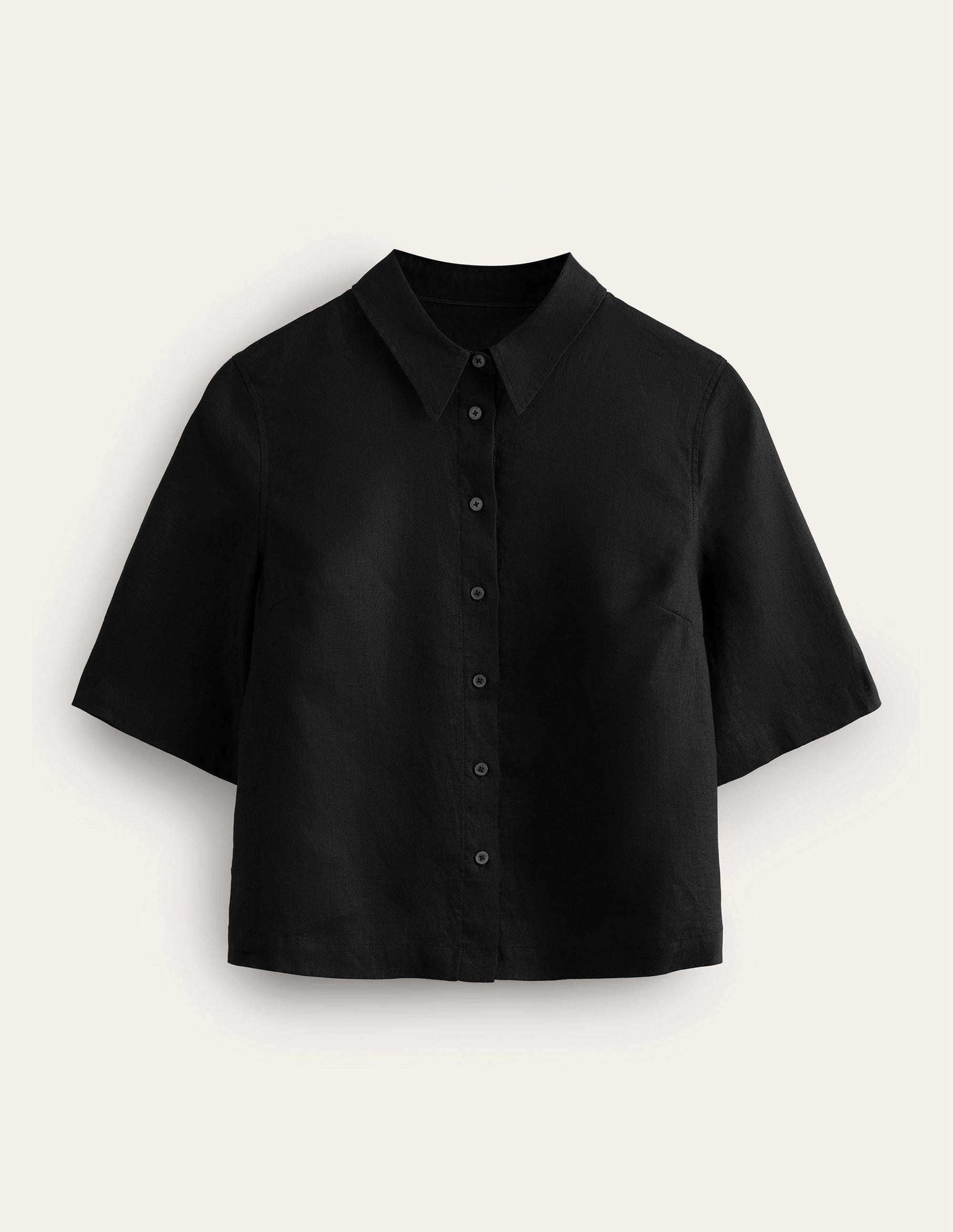 Short Sleeve Linen Shirt-Black - Image 8