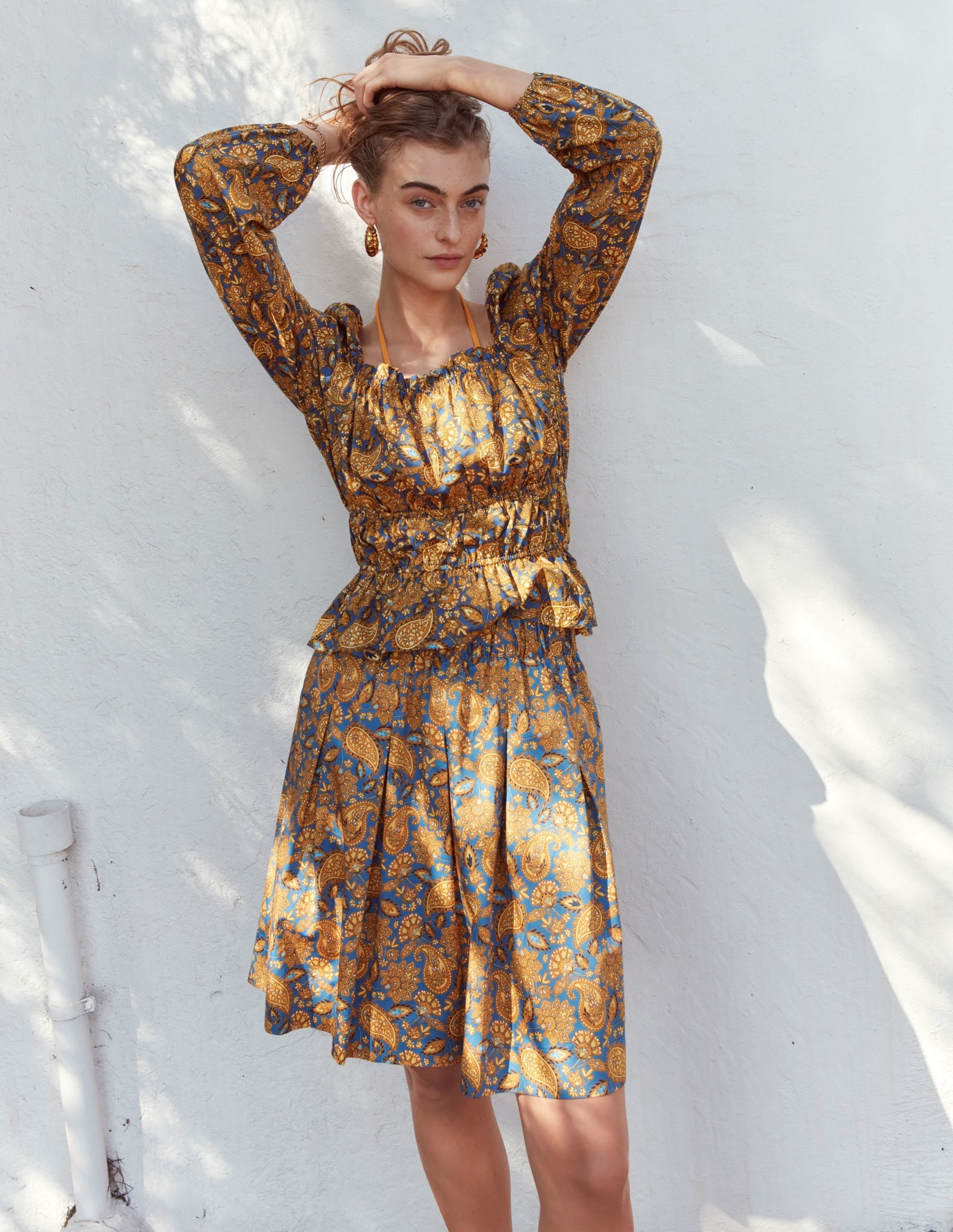Ruched Waist Peplum Top-Harvest Gold, Paisley Terrace - Image 6