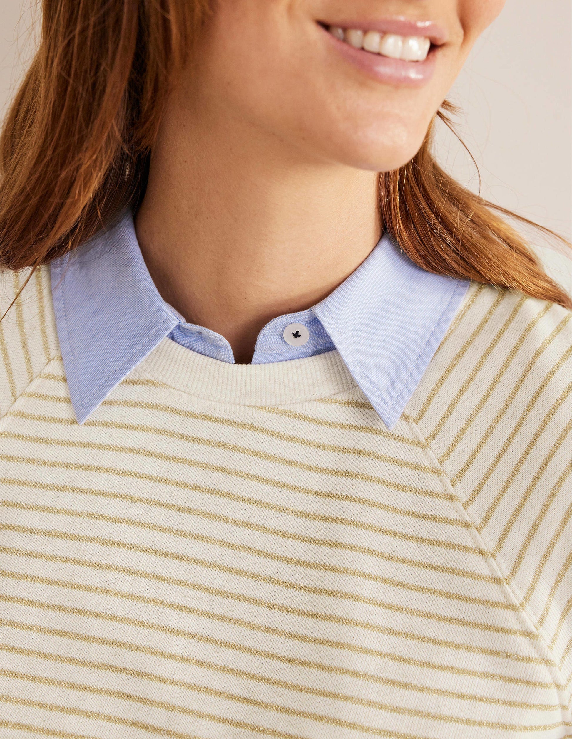 Metallic Stripe Sweatshirt-Oatmeal Marl, Gold Stripe-2