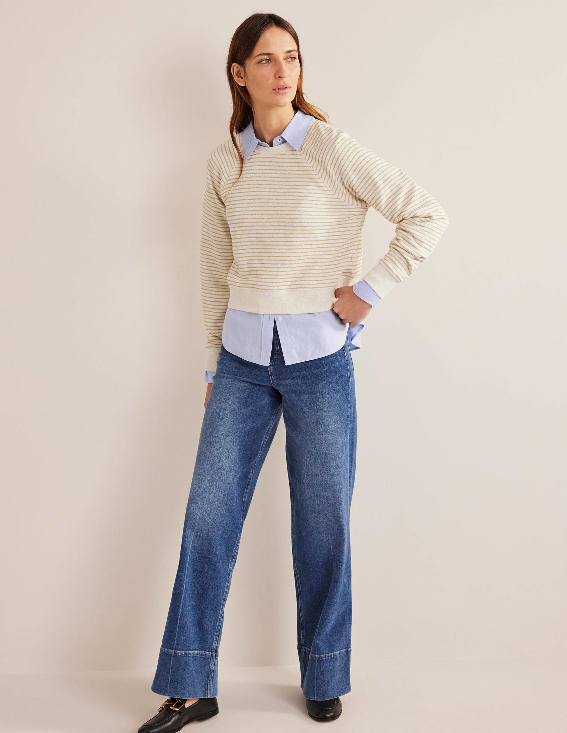 Metallic Stripe Sweatshirt-Oatmeal Marl, Gold Stripe-4