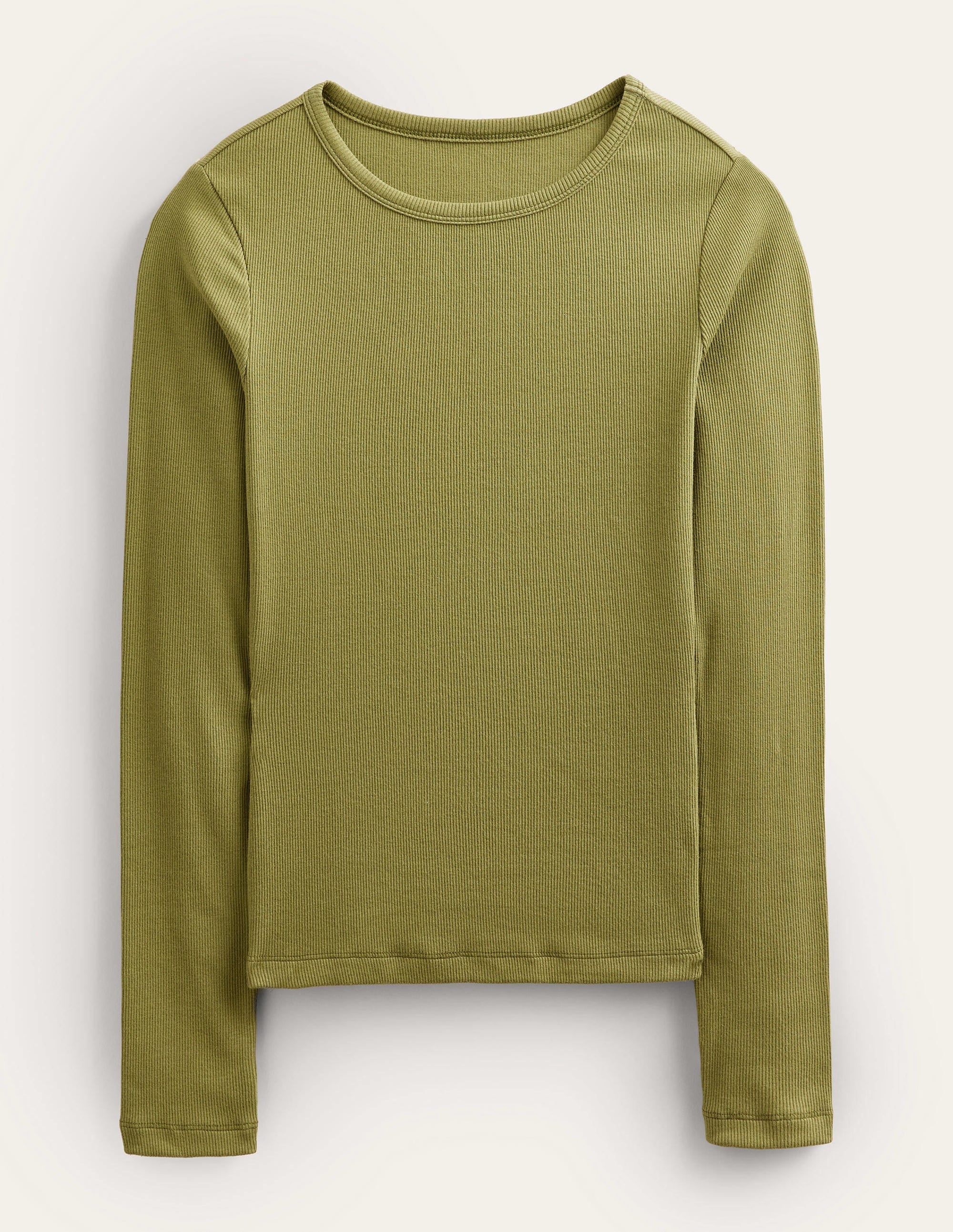 Cotton Ribbed Long Sleeve Top-Washed Khaki - Image 6