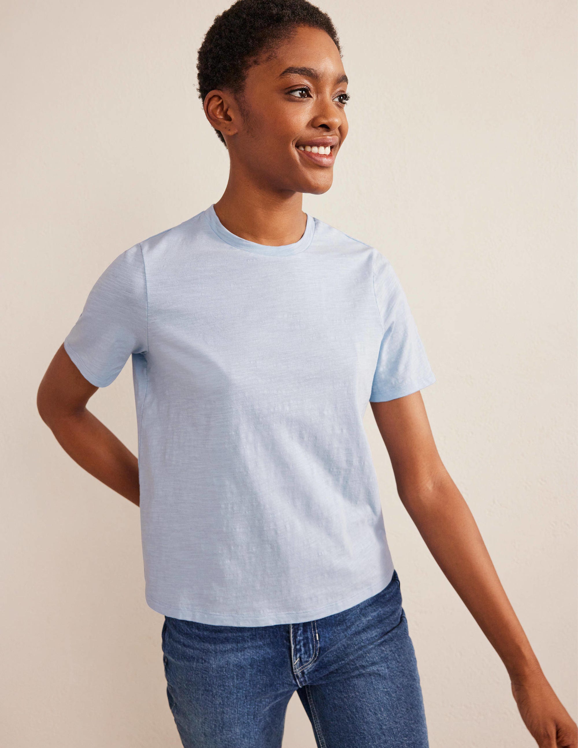 Cotton Crew Neck T-Shirt-Chambray Blue - Image 1