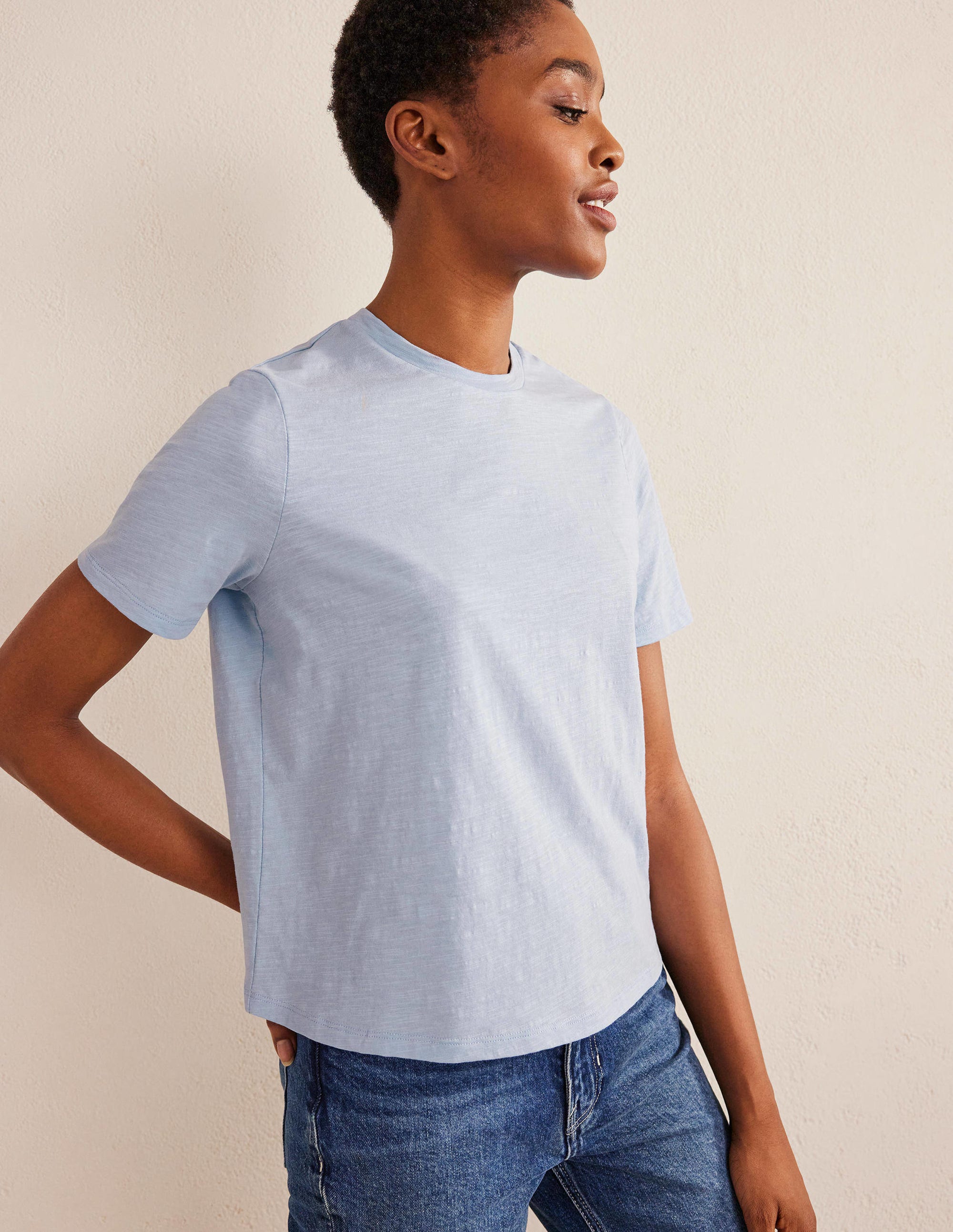 Cotton Crew Neck T-Shirt-Chambray Blue - Image 4