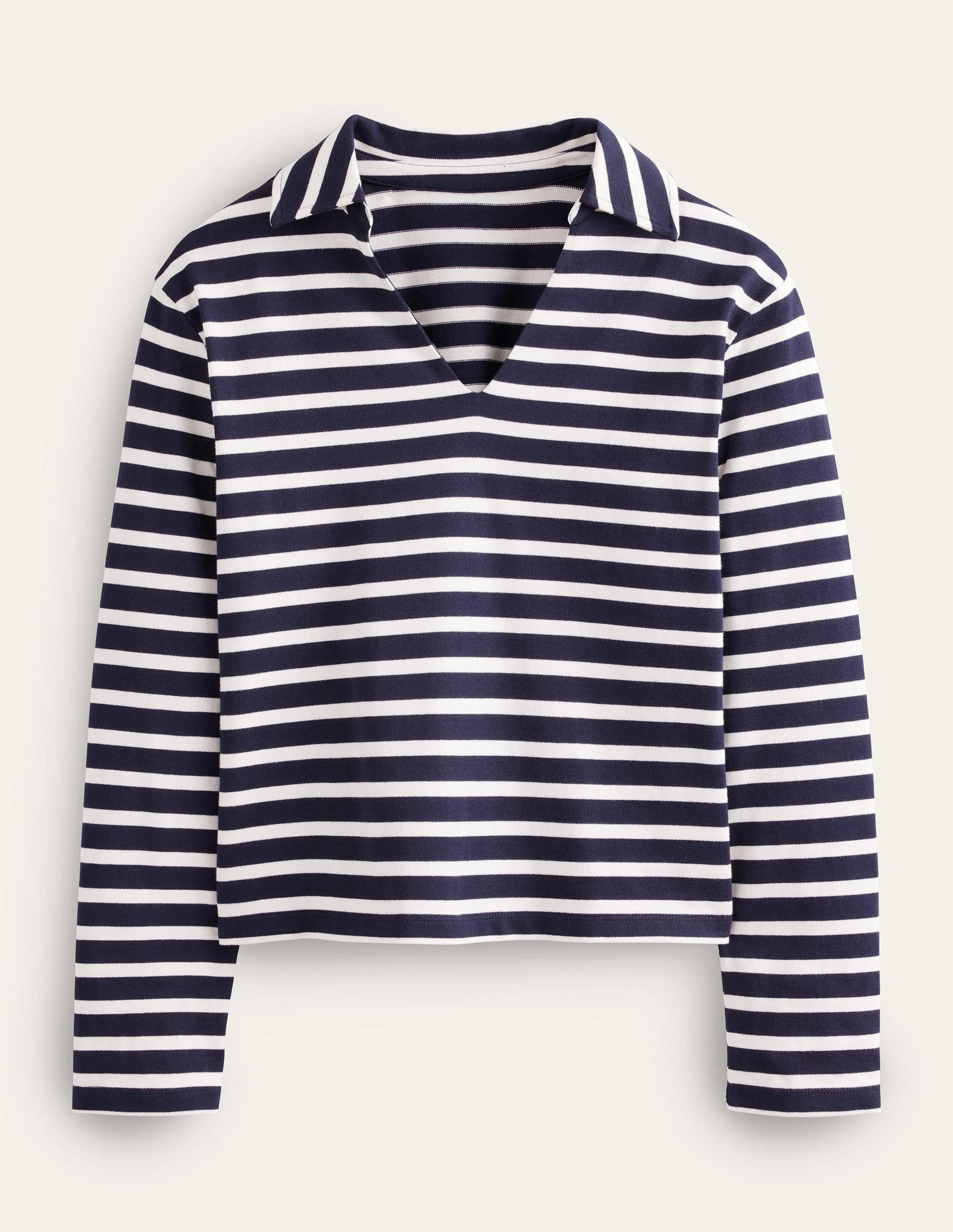 Notch Collar Stripe Top-Navy/Ivory Stripe-5