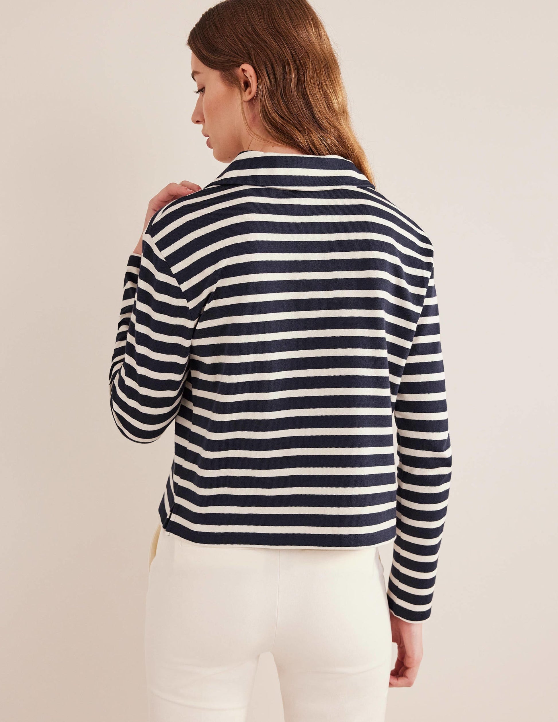 Notch Collar Stripe Top-Navy/Ivory Stripe-3