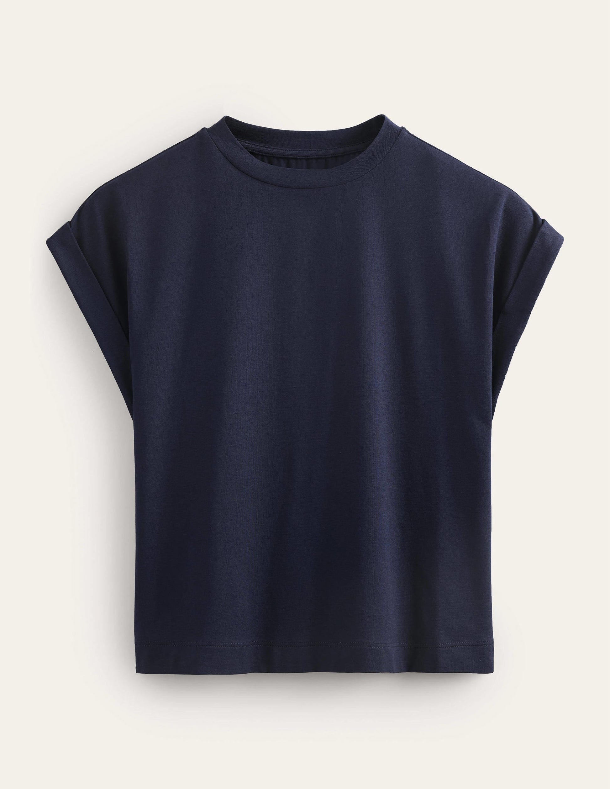 Turn Back Sleeve Crew T-Shirt-Navy-5