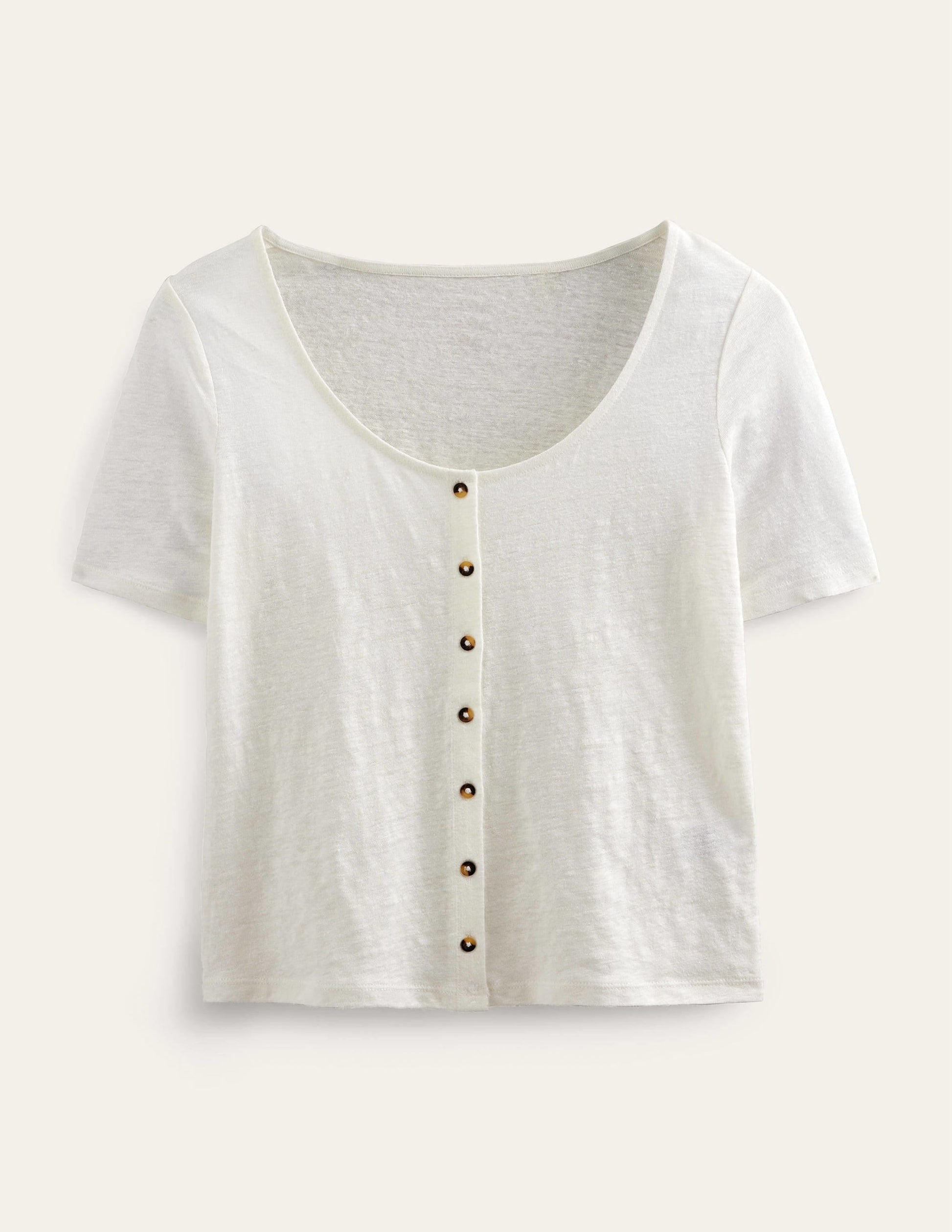 Scoop Neck Linen T-shirt-Ivory-7