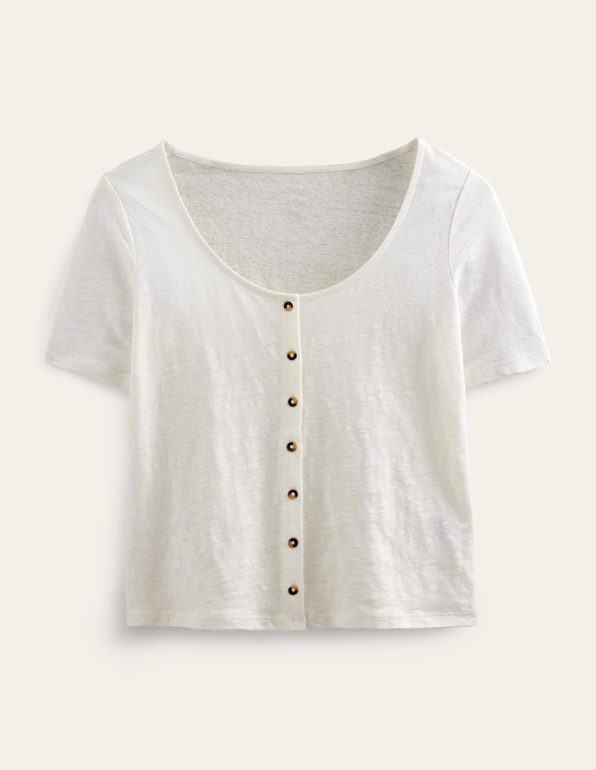 Scoop Neck Linen T-shirt-Ivory - Image 7