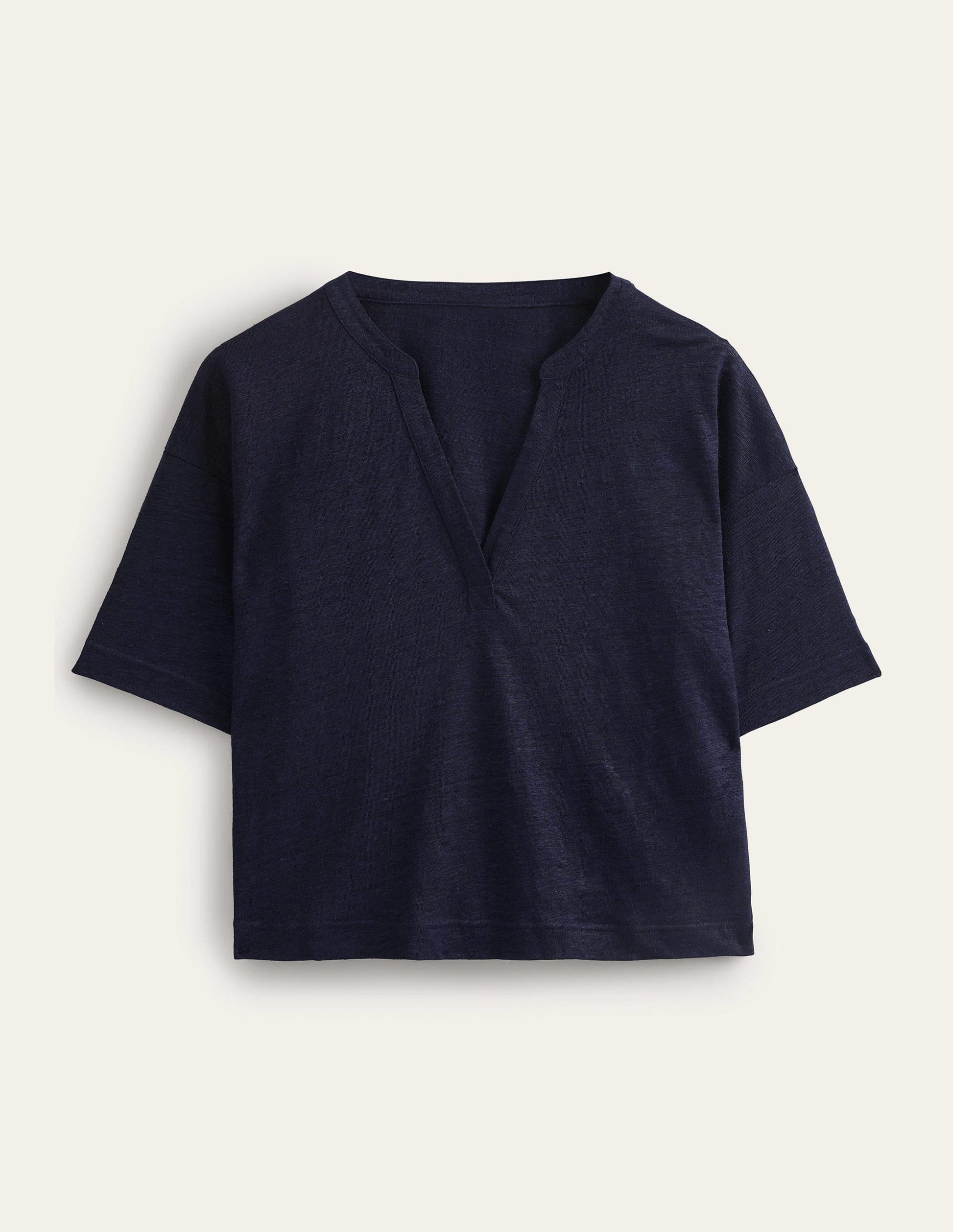 Notch Neck Linen Henley Top-Navy-5