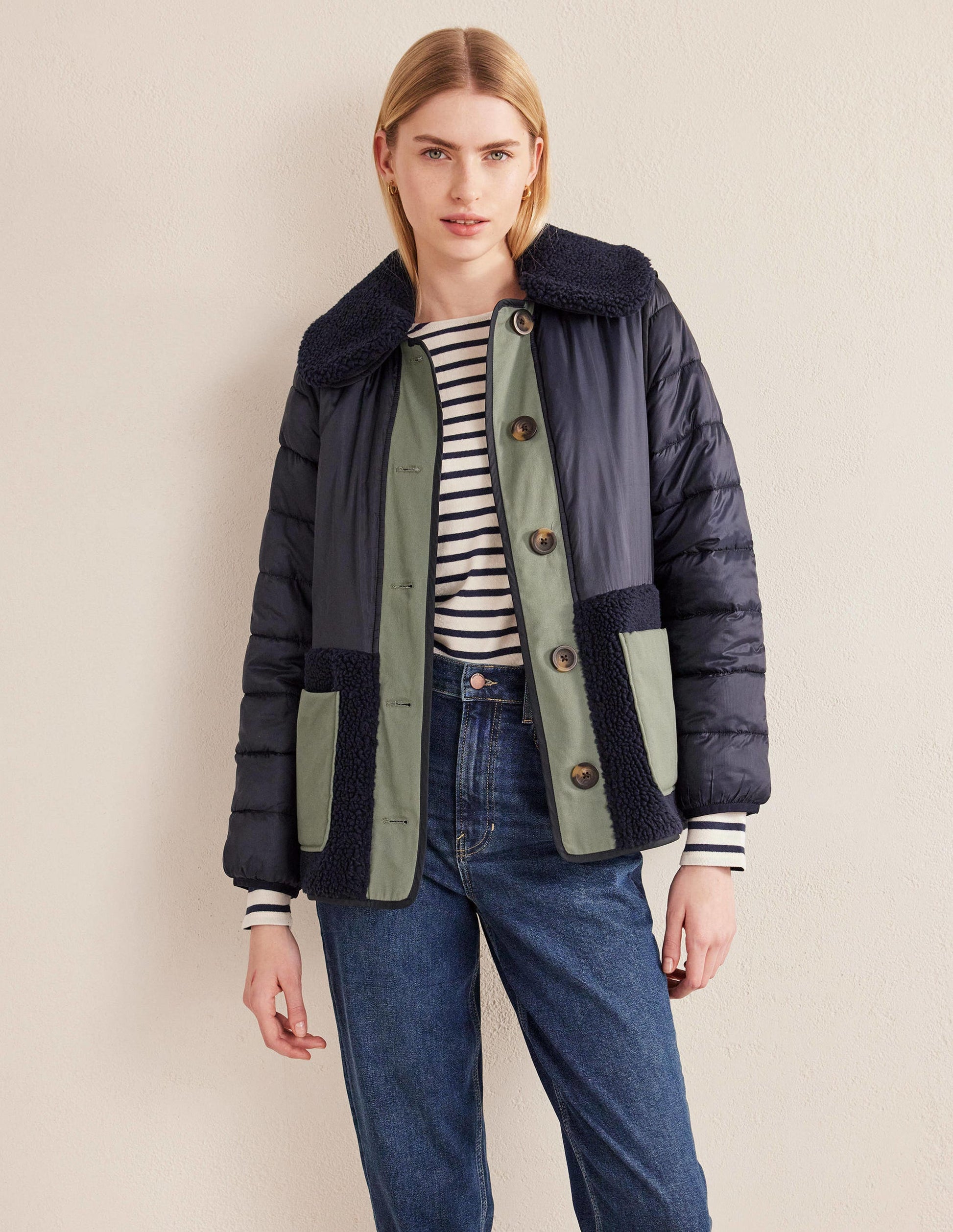 Quilted Borg Jacket-Navy-1