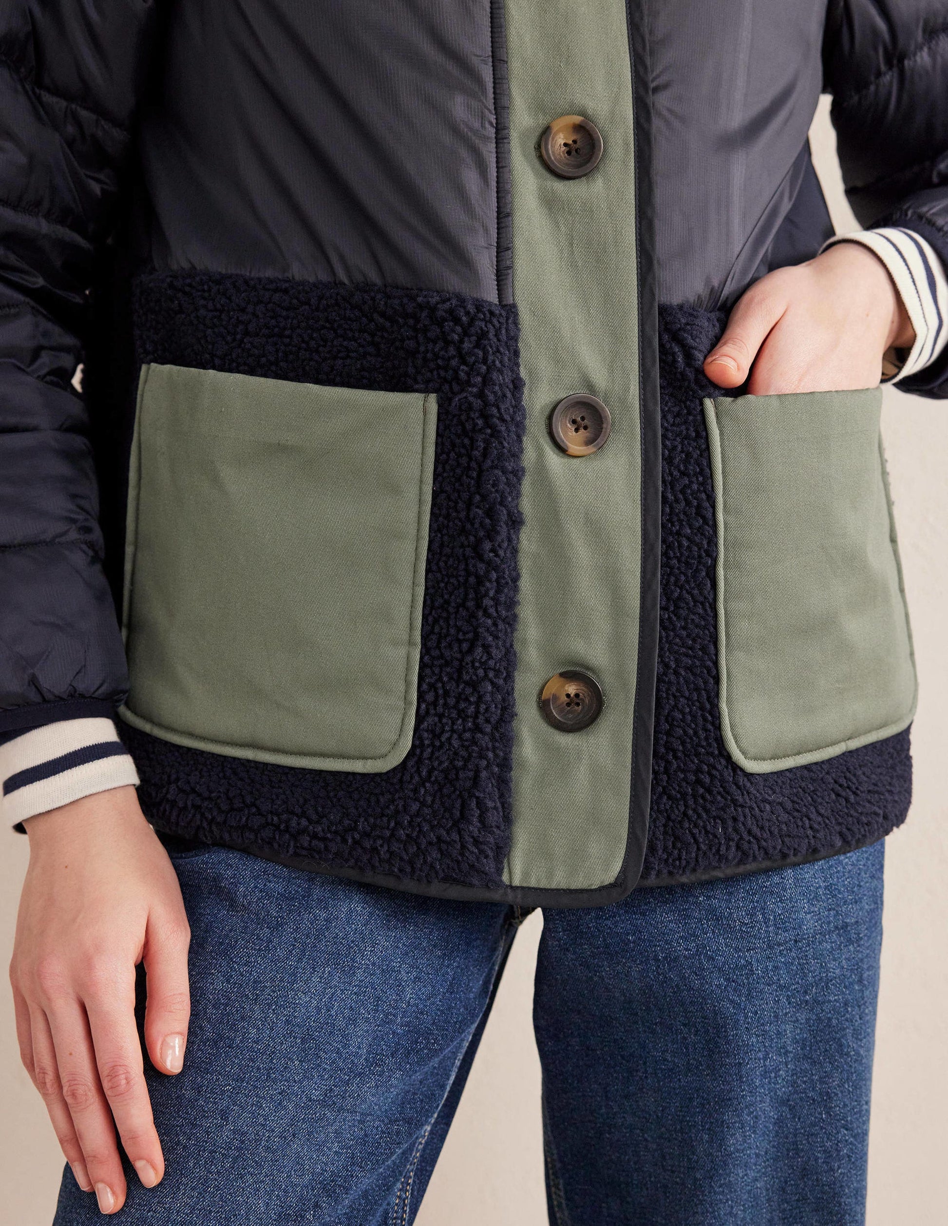 Quilted Borg Jacket-Navy-2